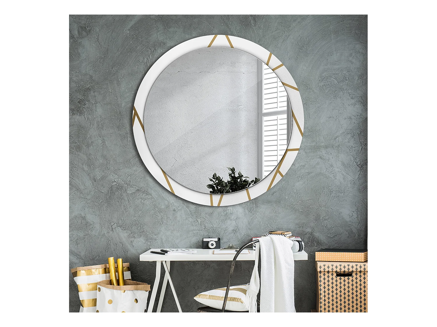 Ronde decoratieve spiegel - Lineaire compositie - 100 cm