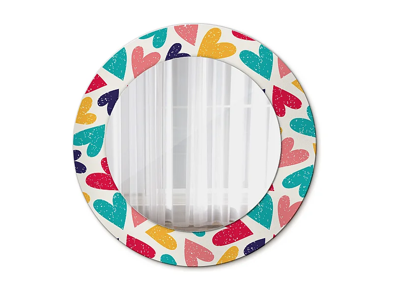 Decoratieve ronde spiegel - Kleurrijke harten - 50 cm