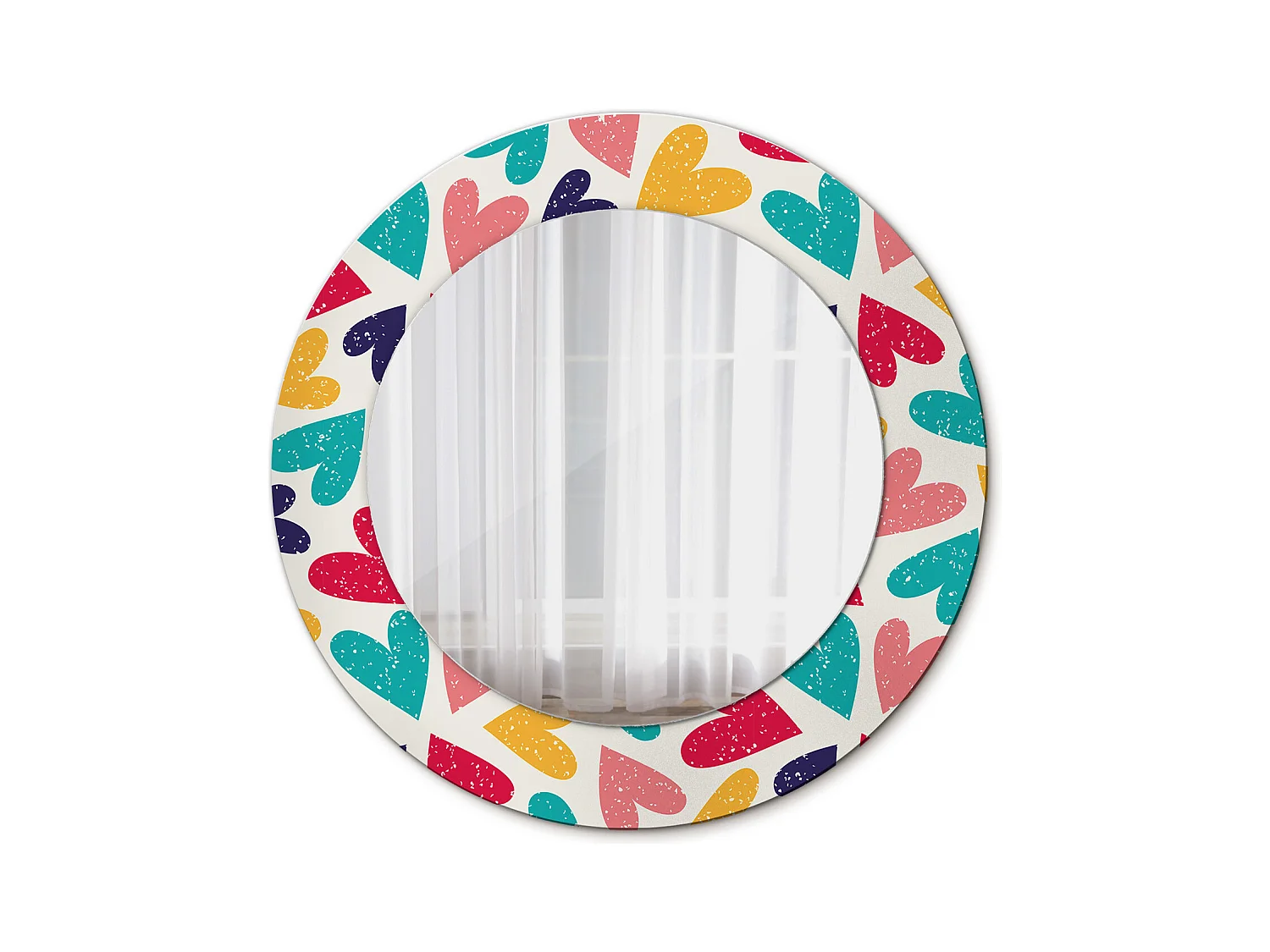 Decoratieve ronde spiegel - Kleurrijke harten - 50 cm