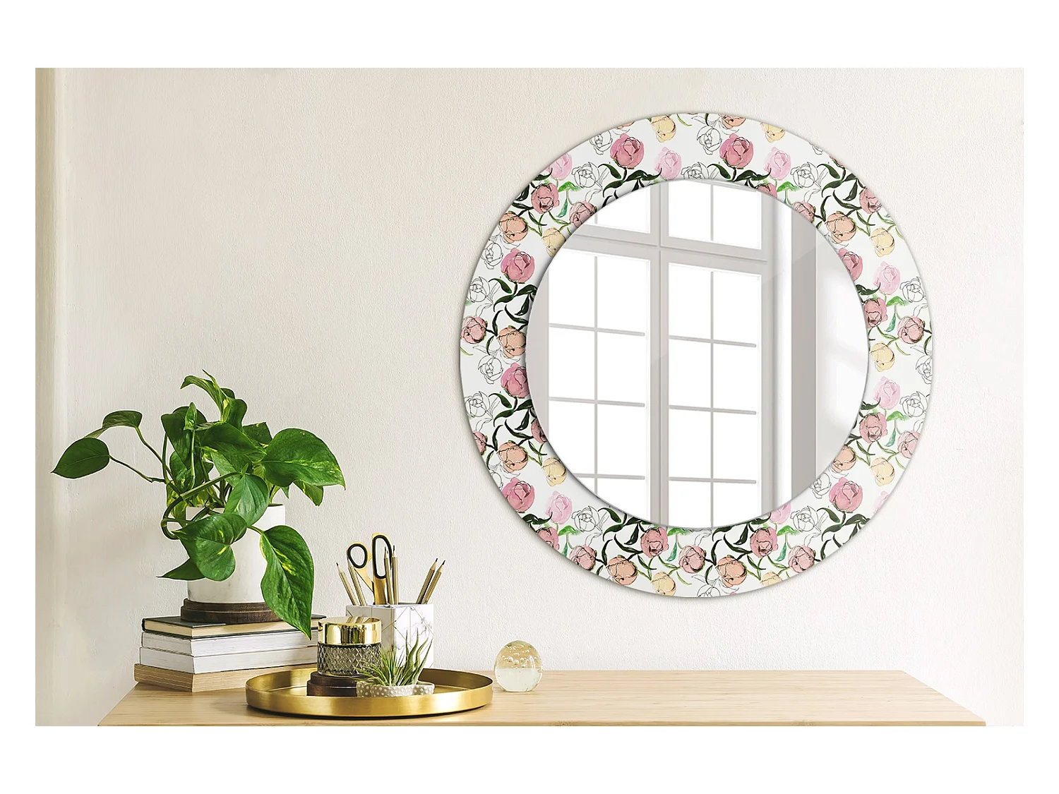 Dekorativer runder Spiegel - Pfingstrosenknospen - 50 cm