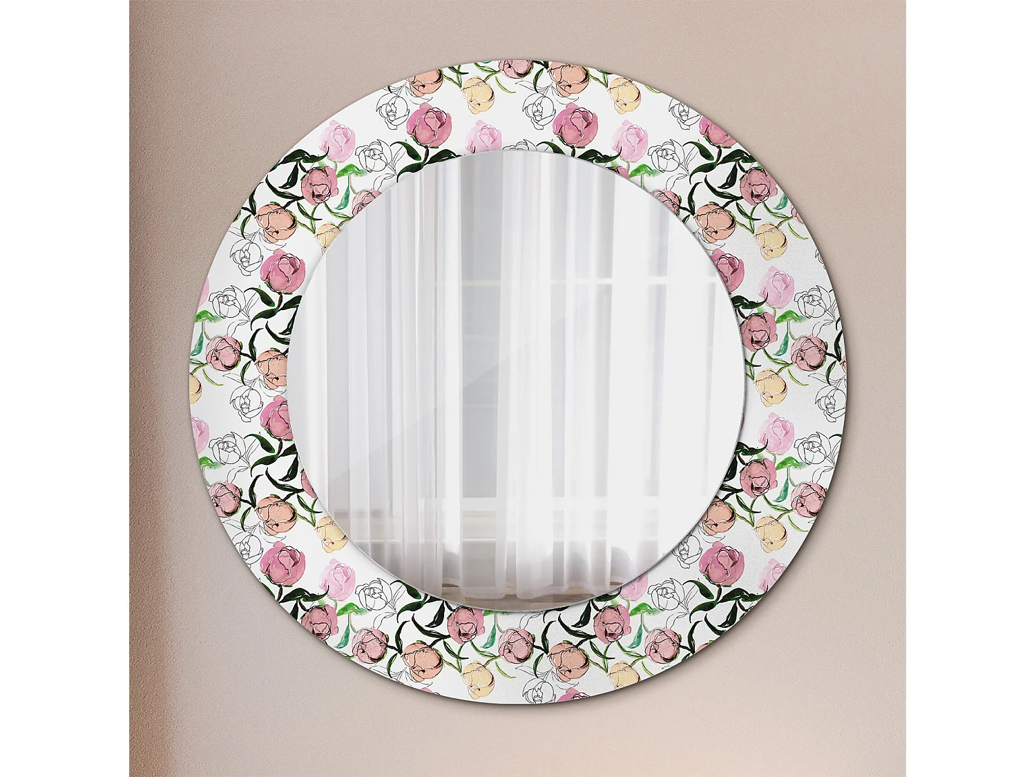 Miroir rond décoratif - Bourgeons de Pivoine - 50 cm