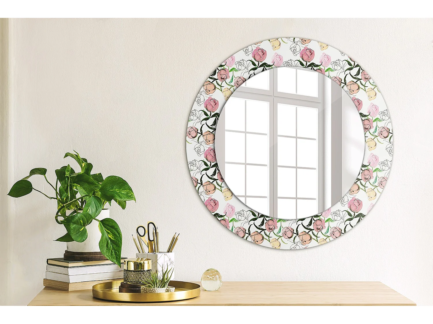 Miroir rond décoratif - Bourgeons de Pivoine - 50 cm