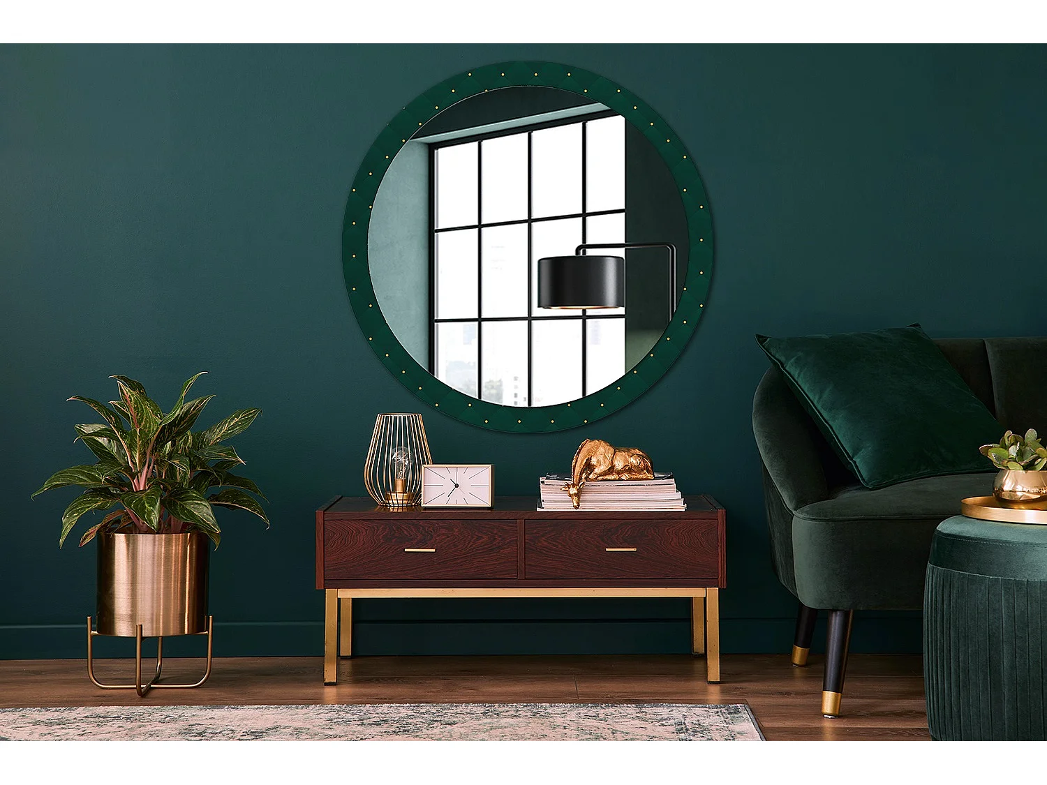 Decoratieve ronde spiegel - gewatteerd ontwerp - 100 cm