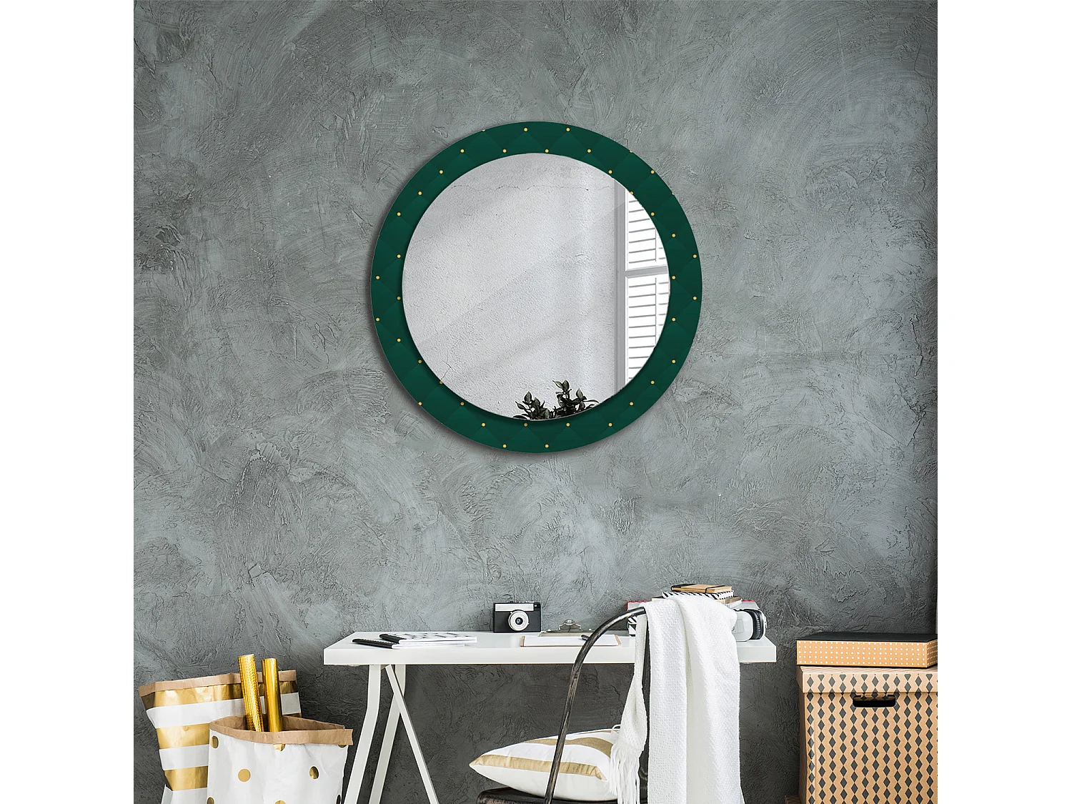 Miroir rond décoratif - Motif matelassé - 70 cm