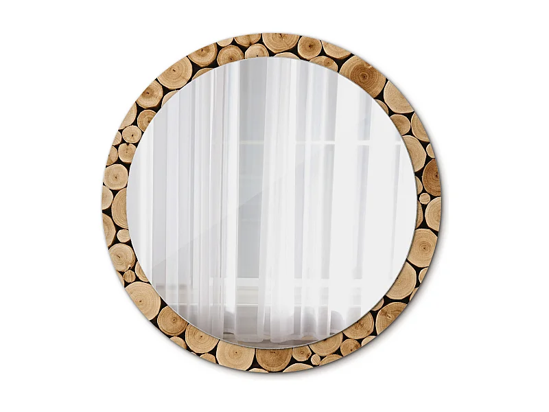 Runder dekorativer Spiegel - Holzscheite - 100 cm