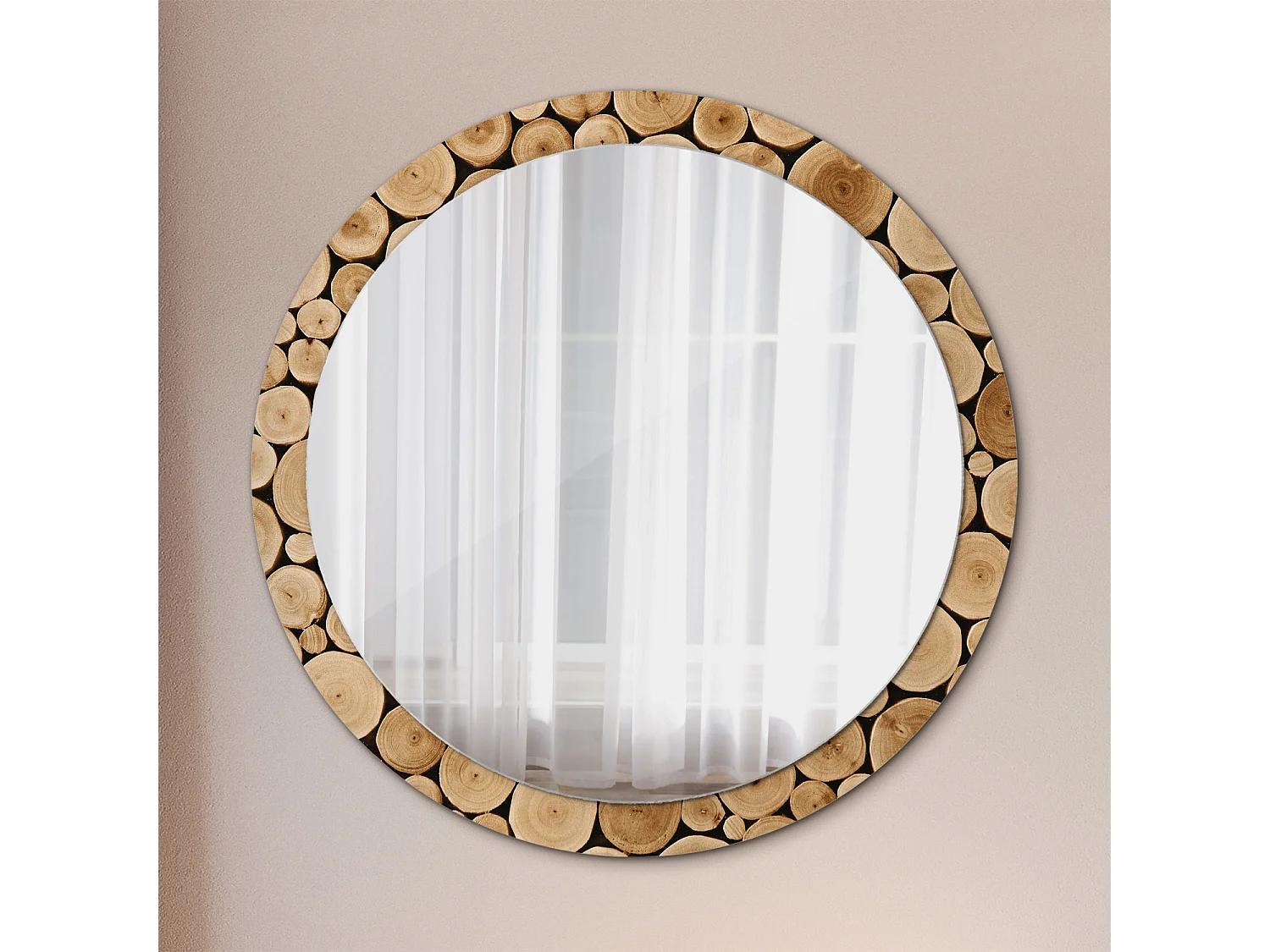 Miroir rond décoratif - Bûches de bois - 100 cm