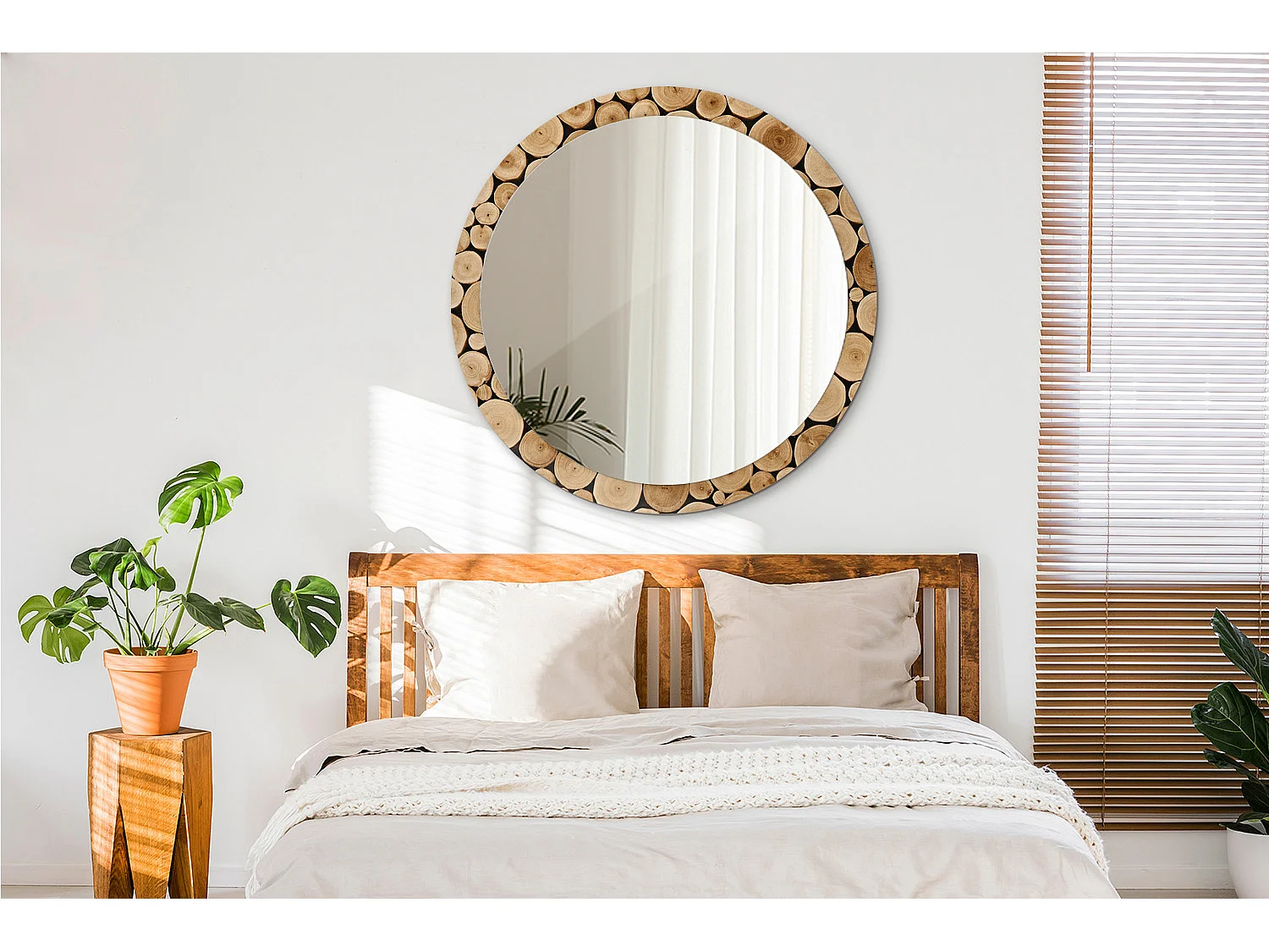 Miroir rond décoratif - Bûches de bois - 100 cm