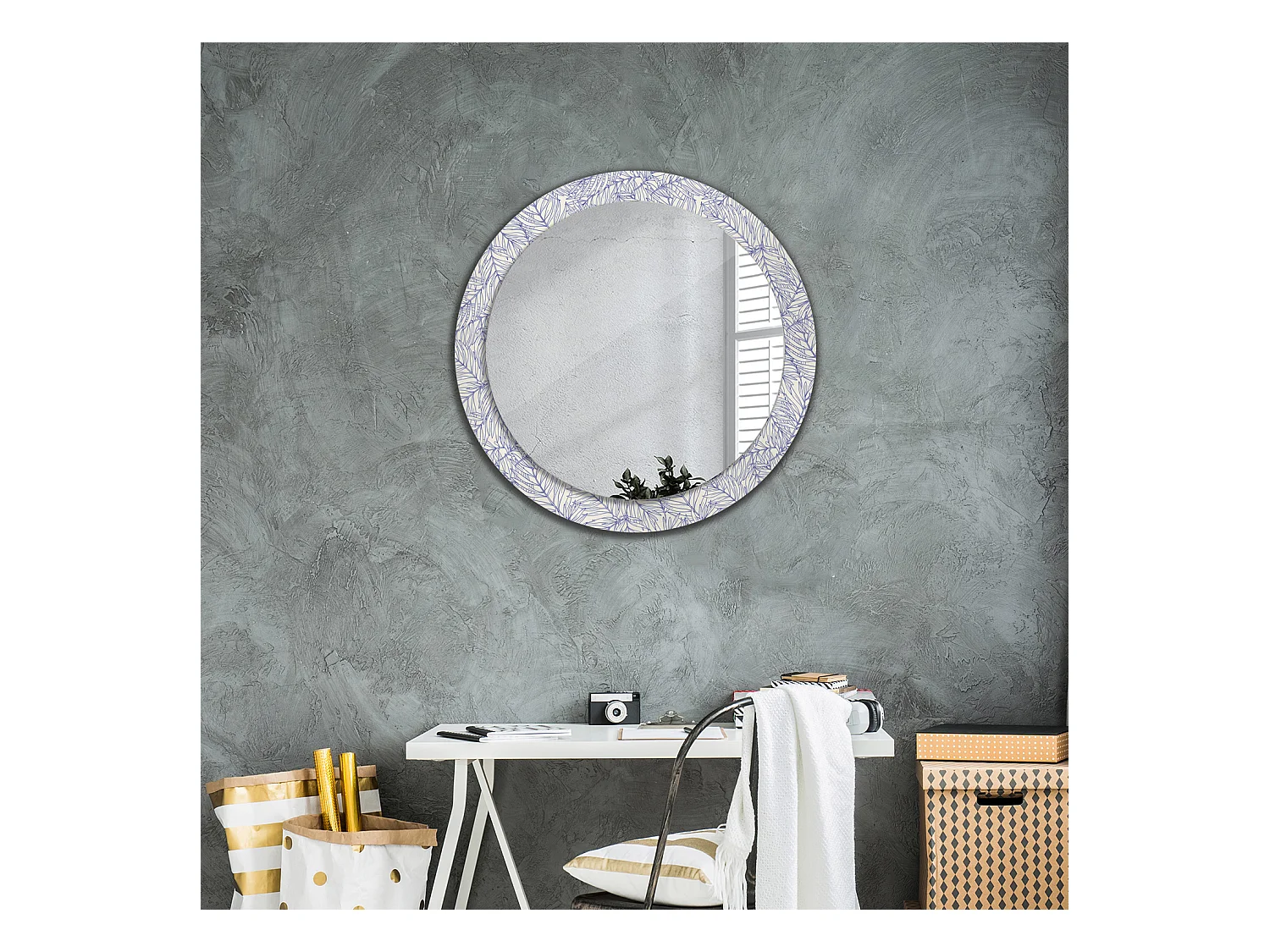 Decoratieve ronde spiegel - Omtrek tropische palmboom - 80 cm
