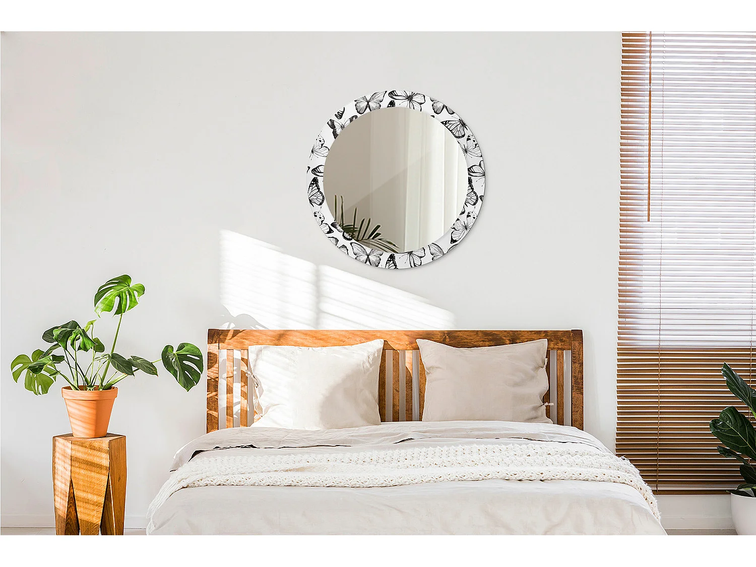 Miroir rond décoratif - Bois - 70 cm