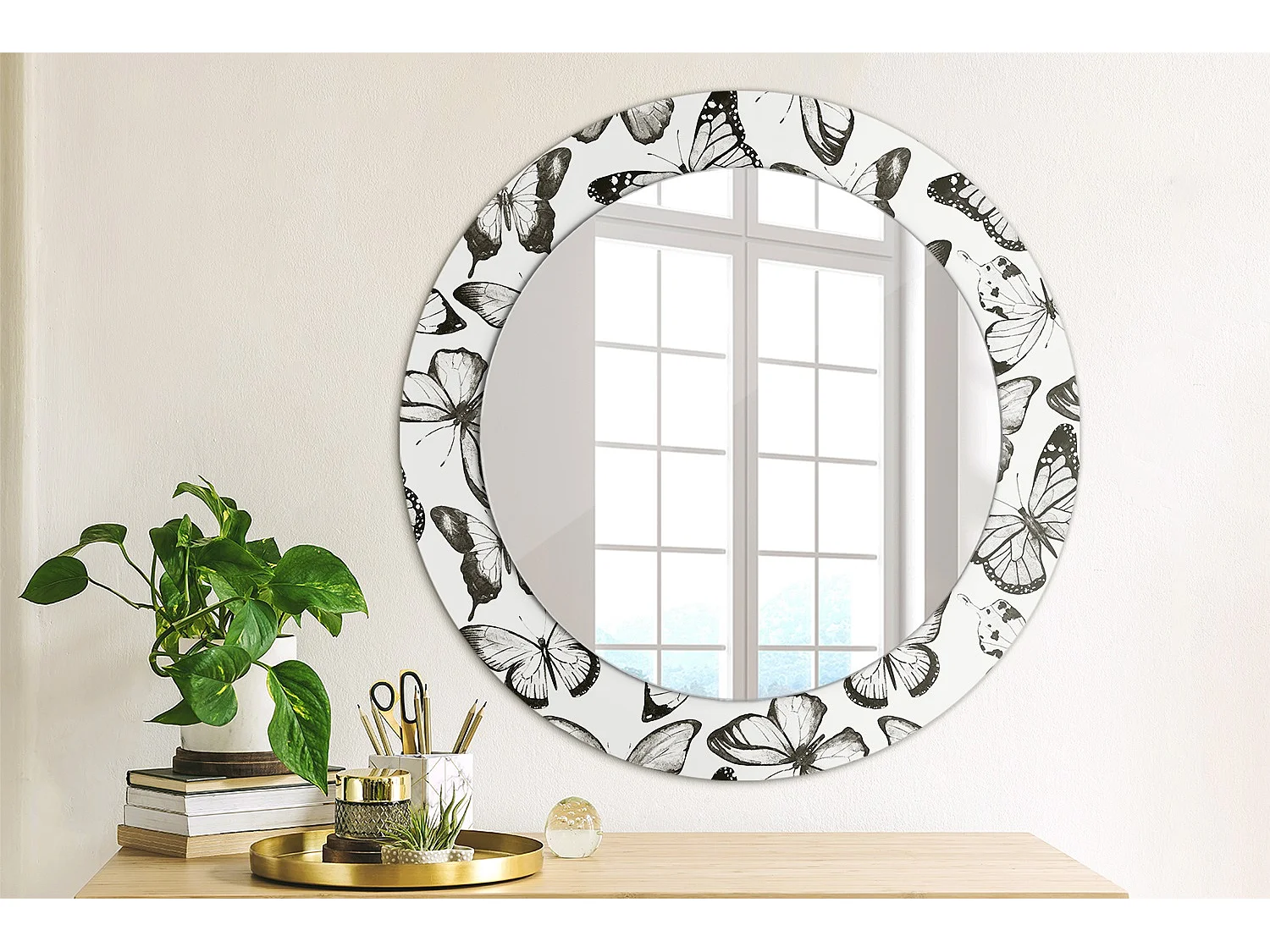 Miroir rond décoratif - Bois - 70 cm