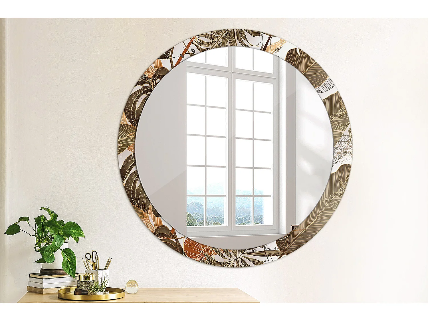 Dekorativer runder Spiegel - Palmblätter - 90 cm