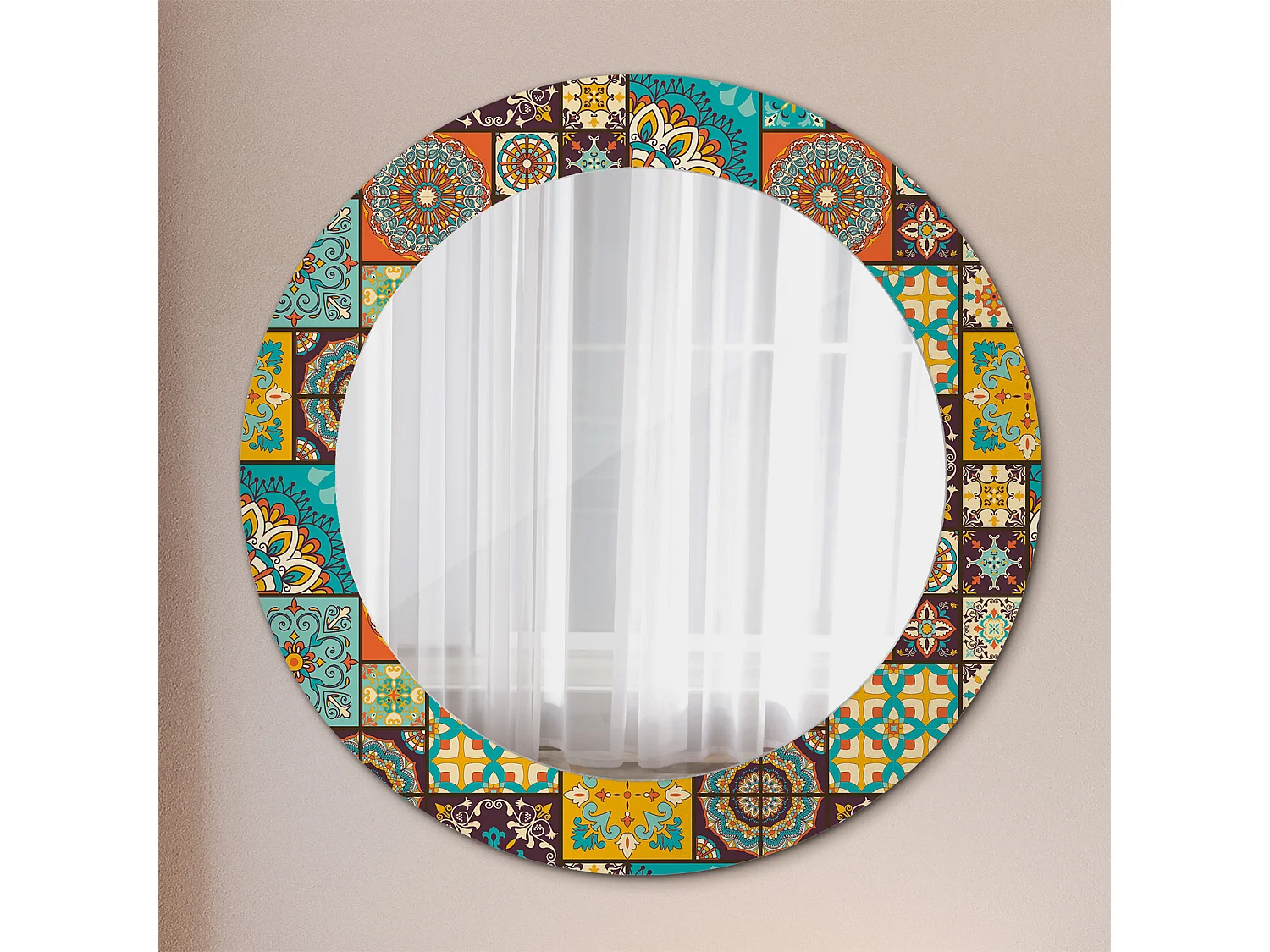 Miroir rond décoratif - motif arabe - 70 cm