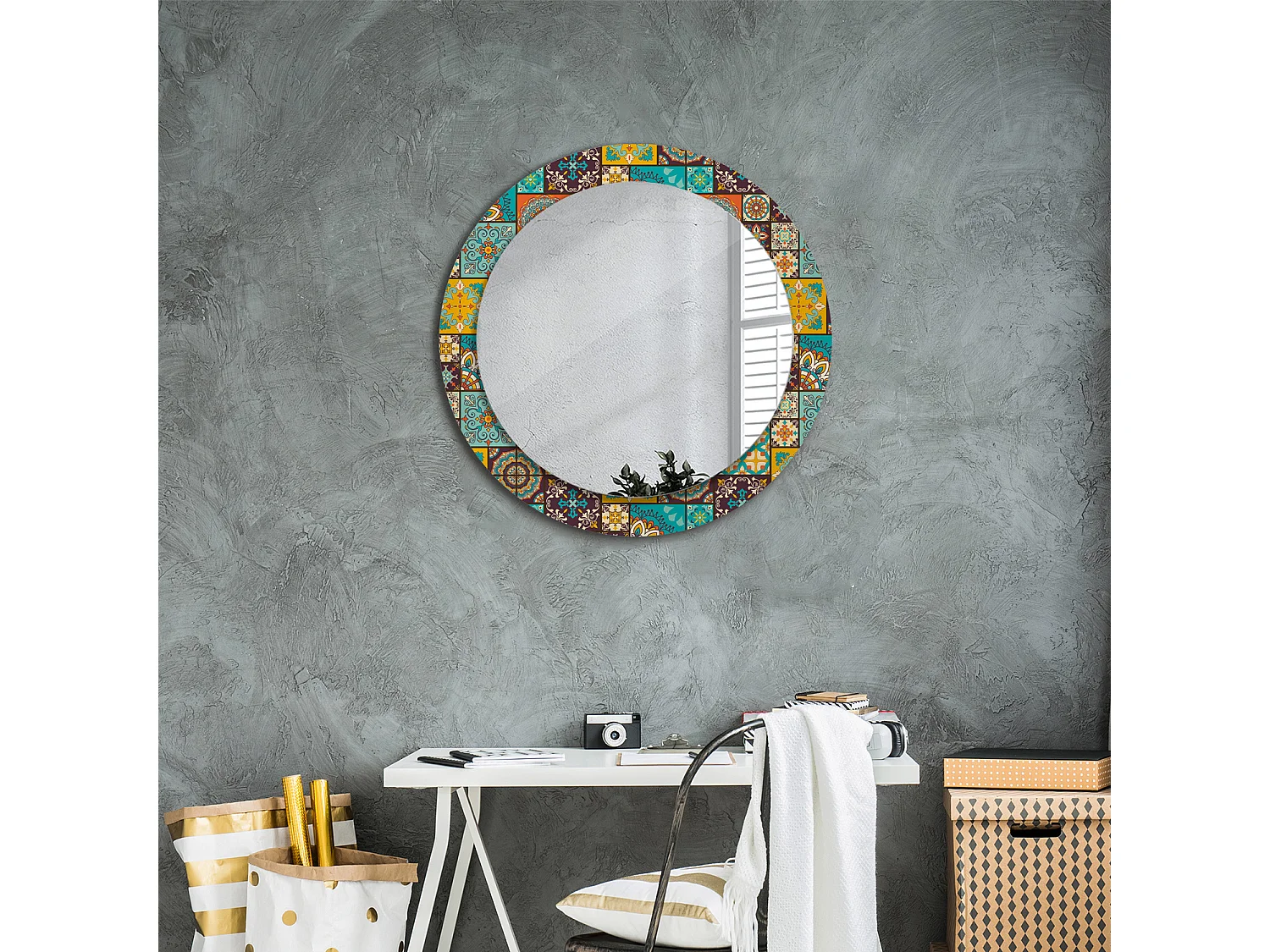 Miroir rond décoratif - motif arabe - 70 cm