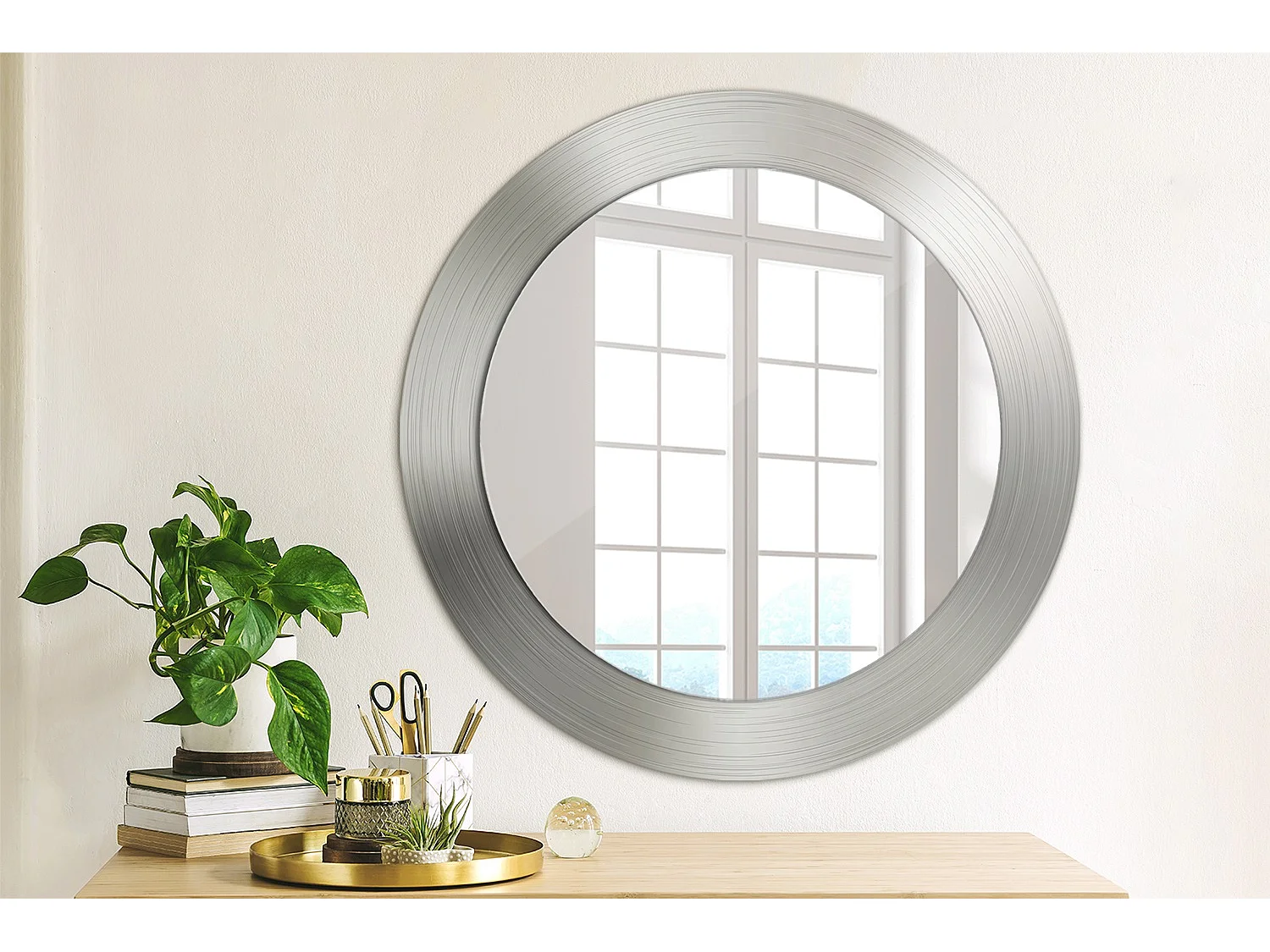 Dekorativer runder Spiegel - Metalloptik - 60 cm