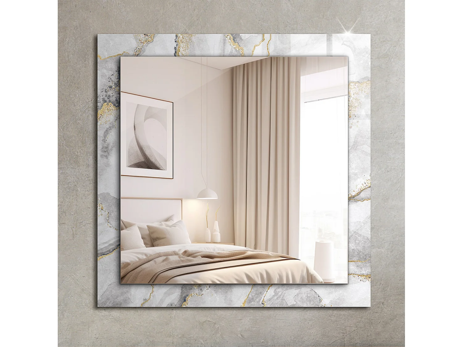 Miroir décoratif avec un cadre en Marbre veiné 60 x 60 cm