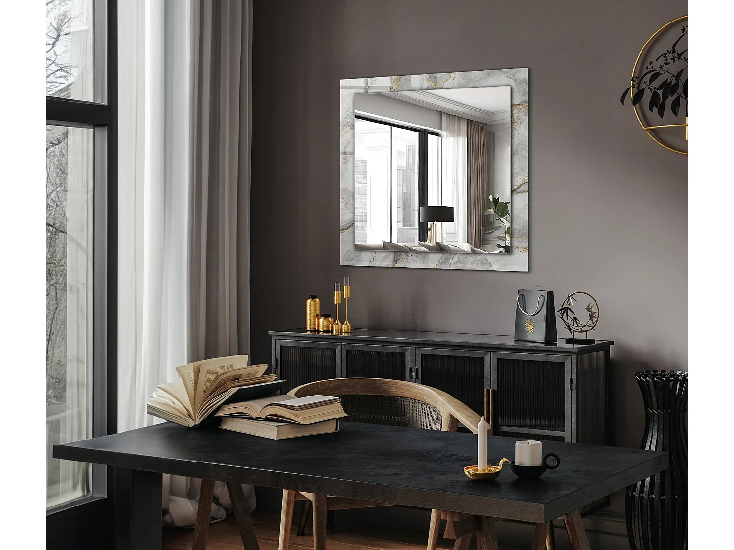 Miroir décoratif avec un cadre en Marbre veiné 60 x 60 cm