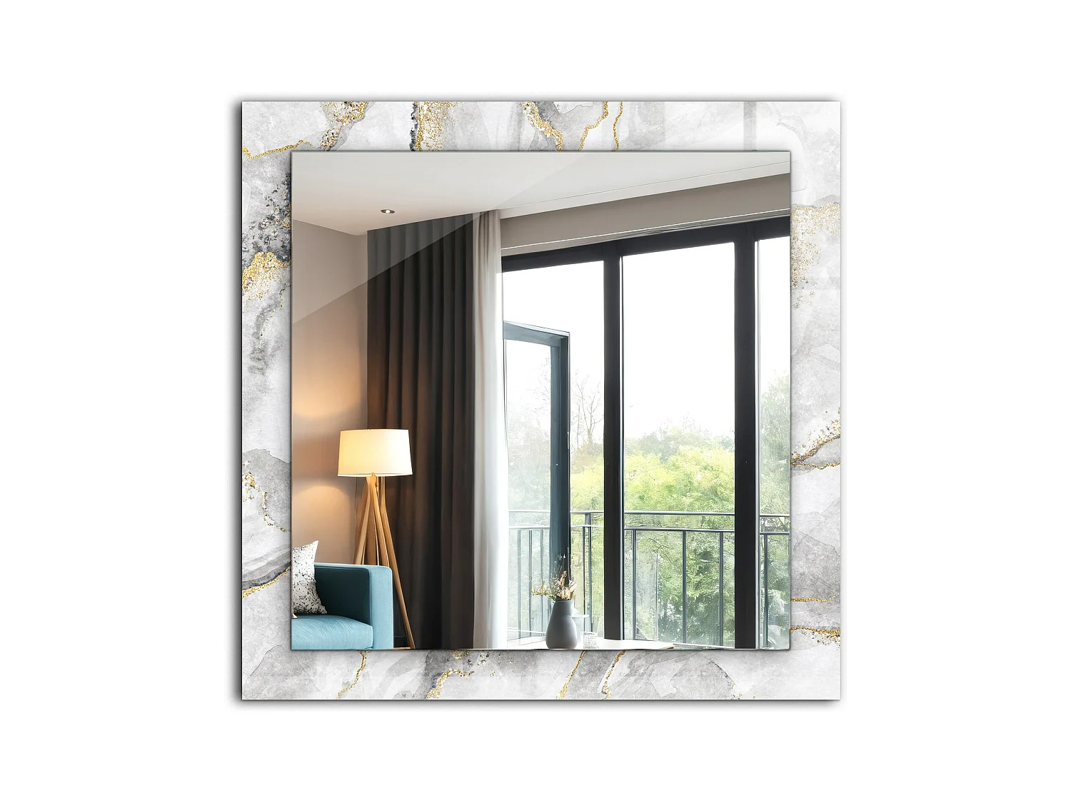 Miroir décoratif avec un cadre en Marbre veiné 60 x 60 cm