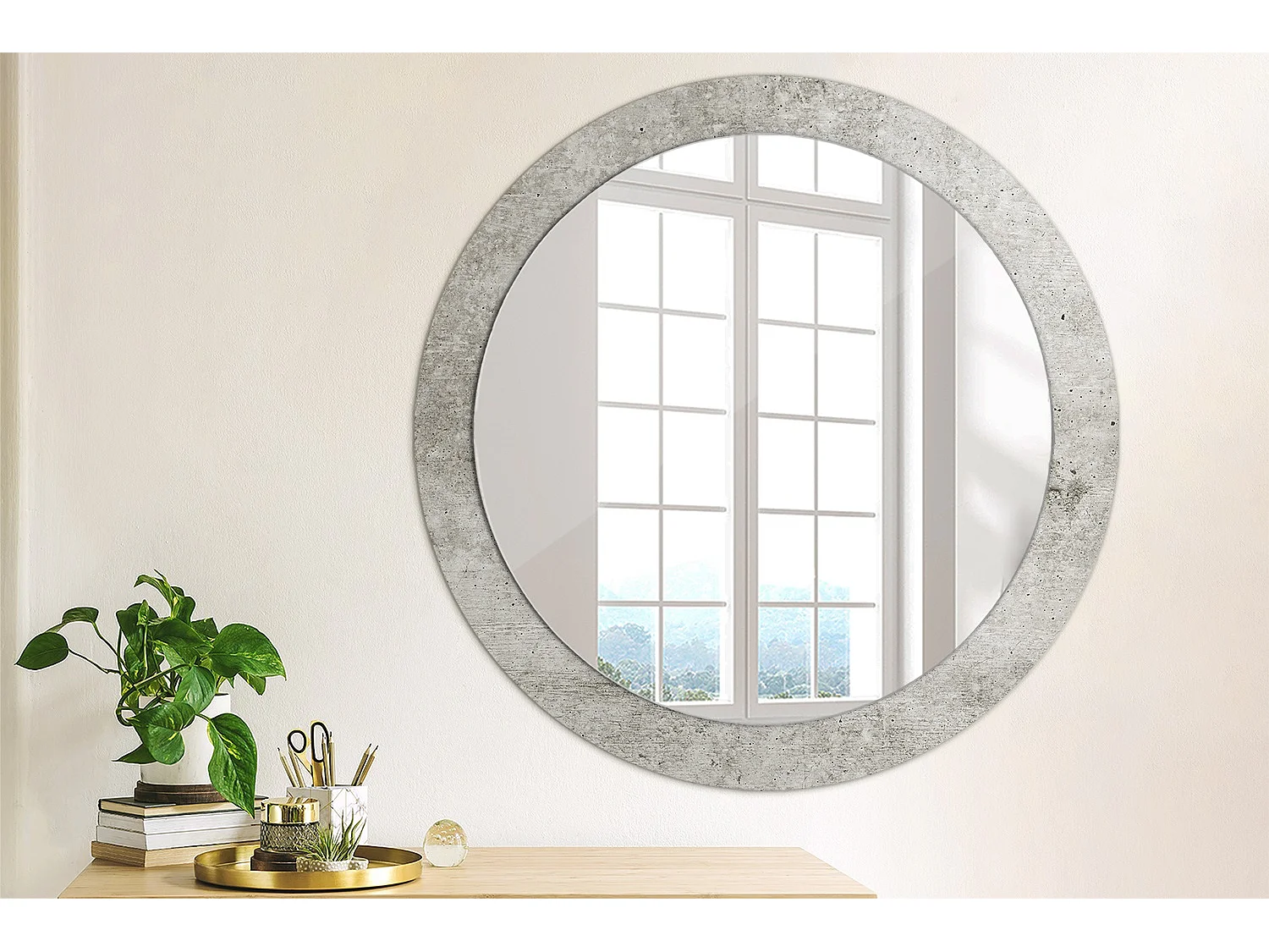 Miroir rond décoratif - Béton gris - 80 cm