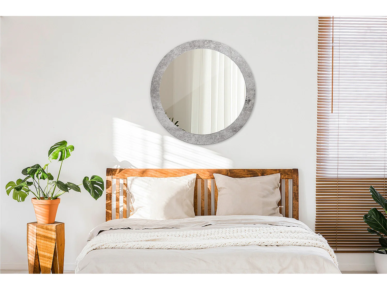 Miroir rond décoratif - Béton gris - 80 cm