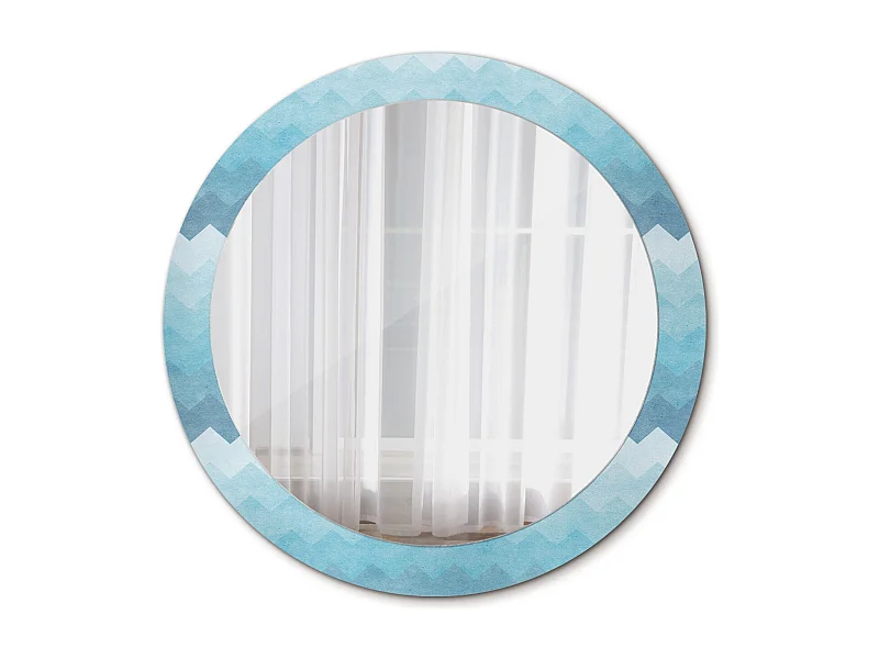 Runder dekorativer Spiegel – Blue Chevron – 80 cm