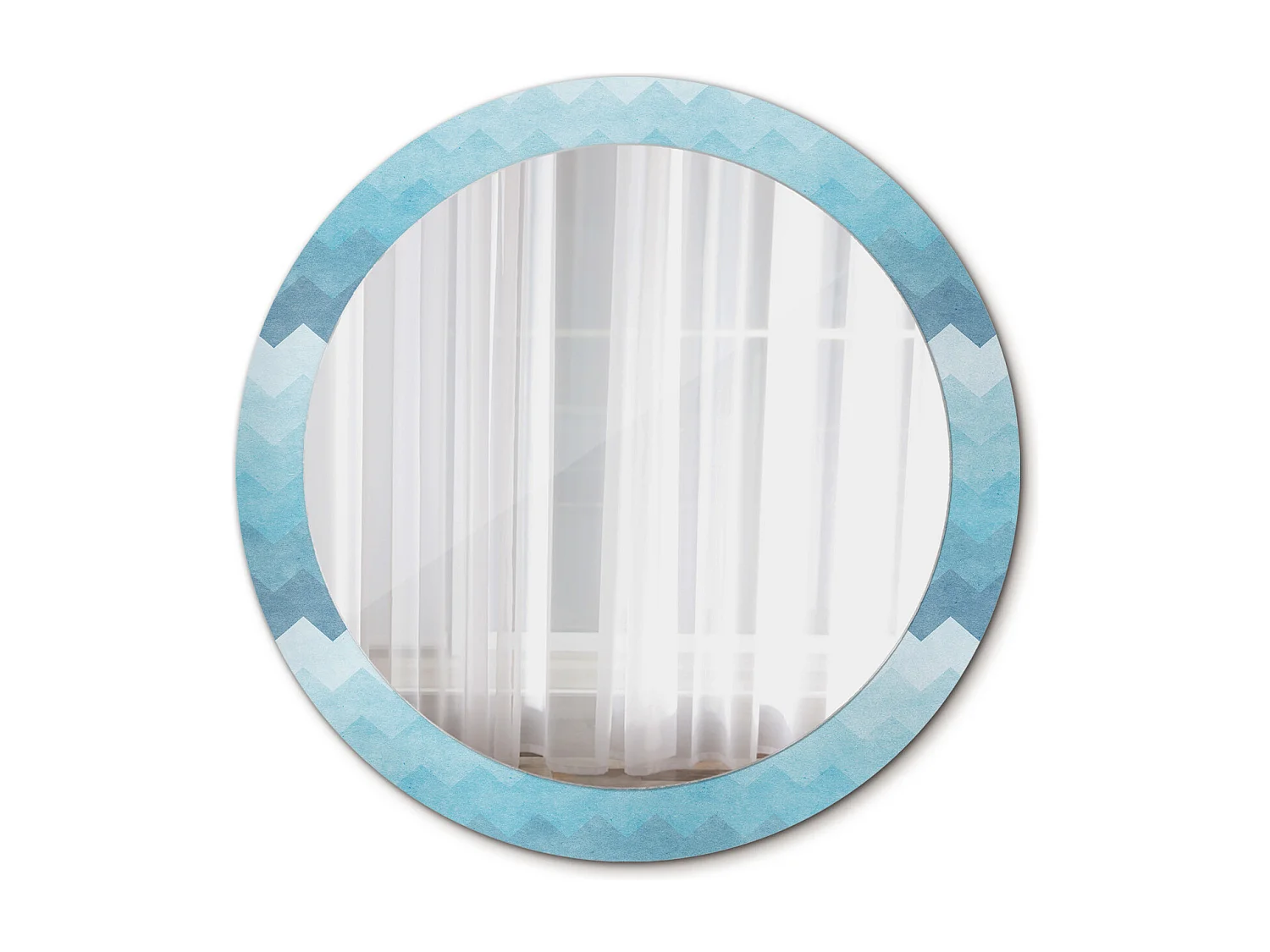 Runder dekorativer Spiegel – Blue Chevron – 80 cm
