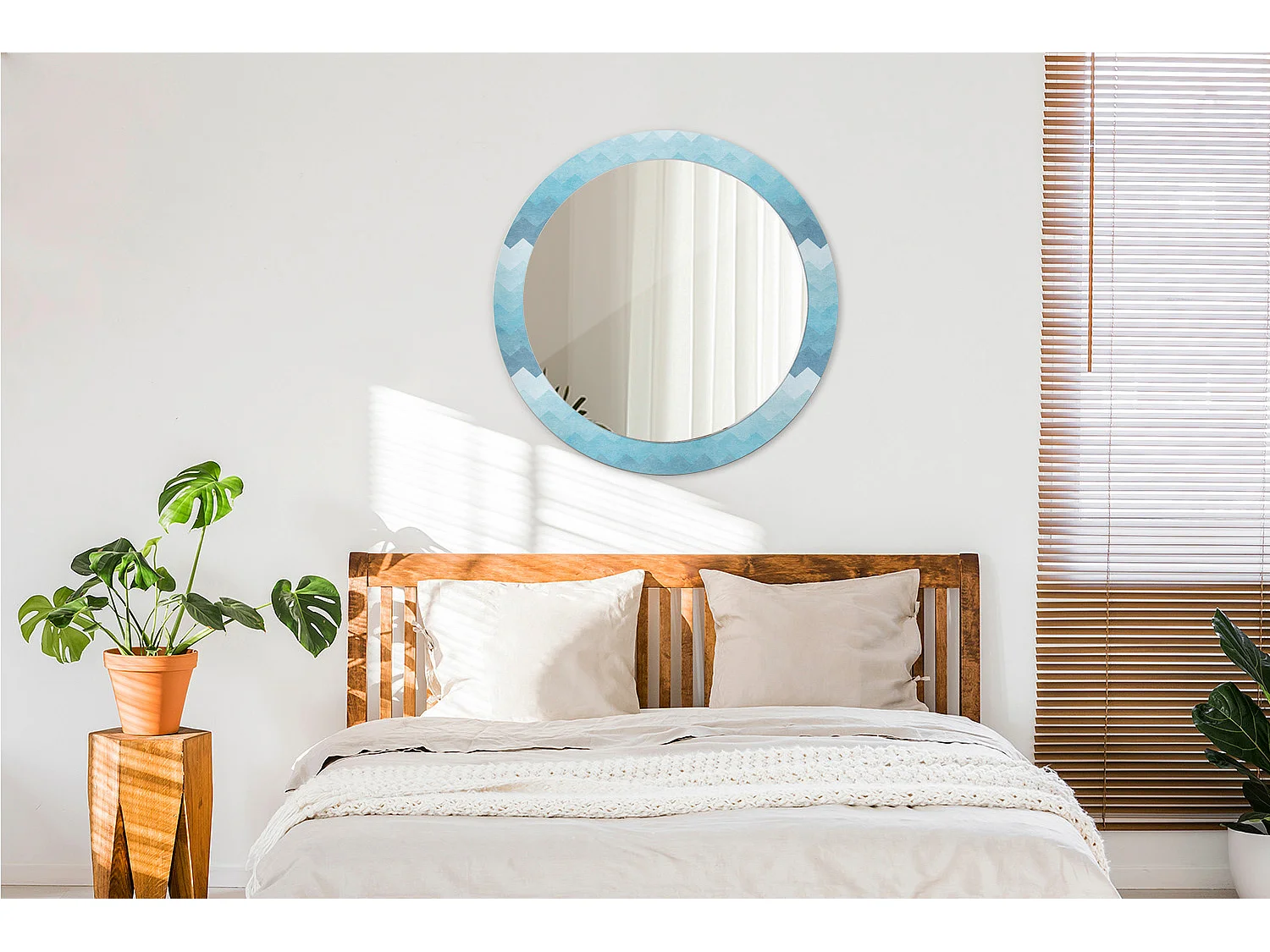 Runder dekorativer Spiegel – Blue Chevron – 80 cm