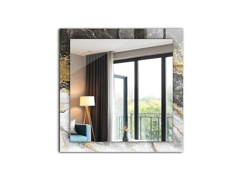 Dekorativer Spiegel mit Rahmen, Abstraktion aus Marmoradern, 60 x 60 cm