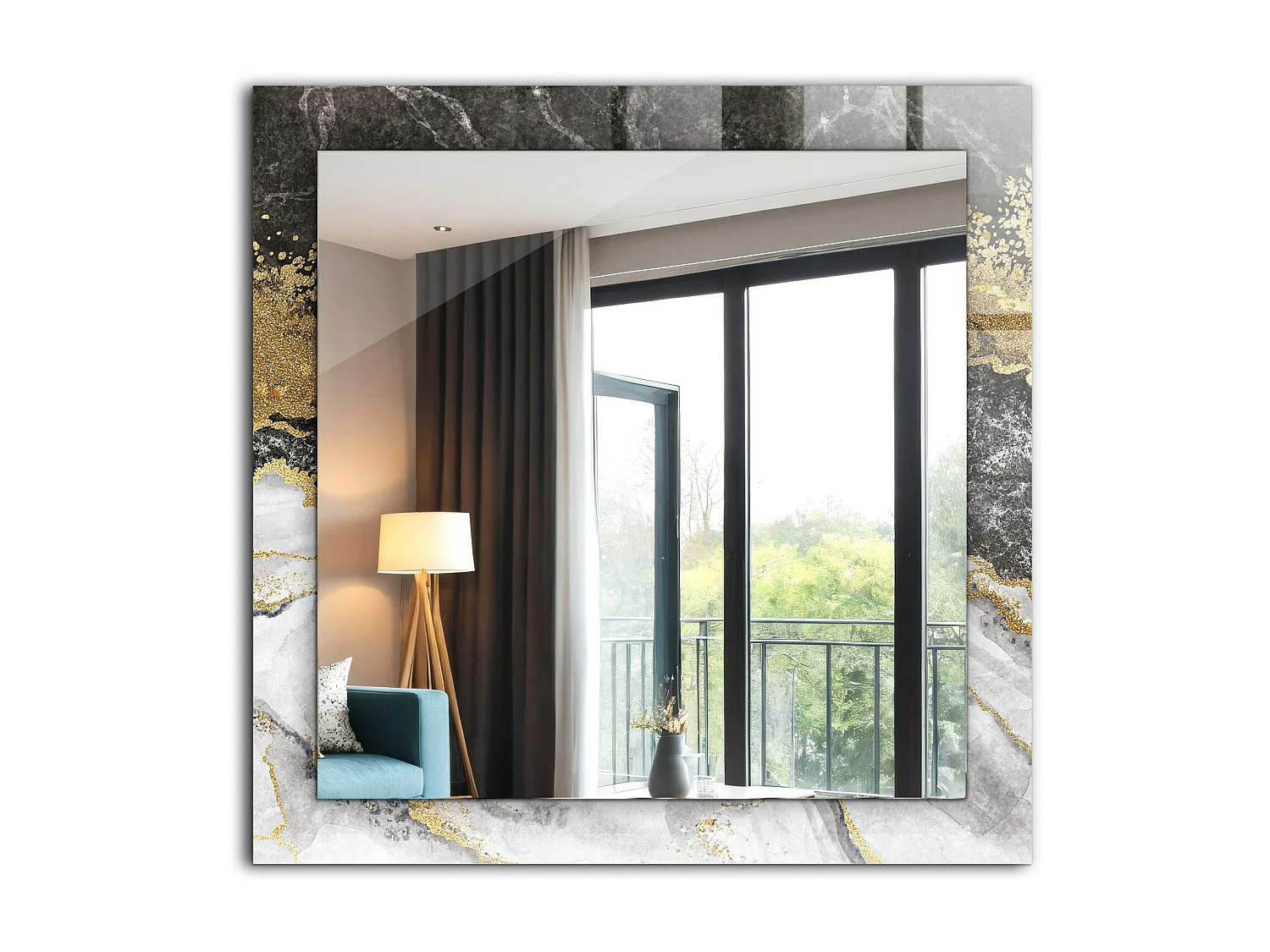 Dekorativer Spiegel mit Rahmen, Abstraktion aus Marmoradern, 60 x 60 cm