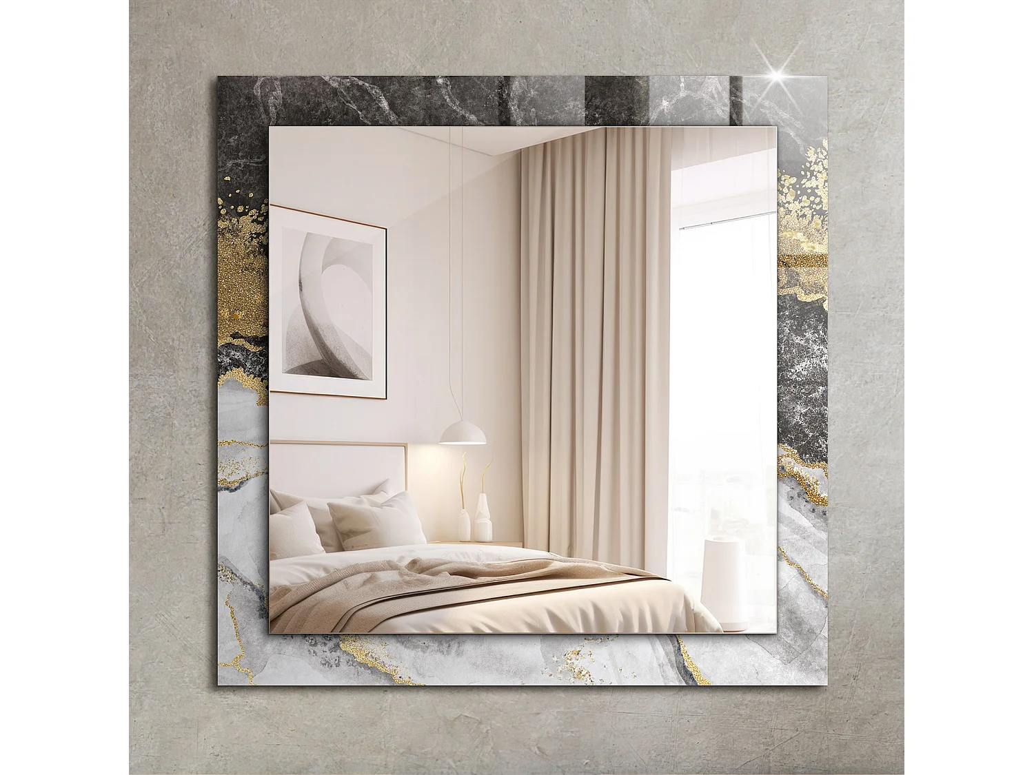 Dekorativer Spiegel mit Rahmen, Abstraktion aus Marmoradern, 60 x 60 cm