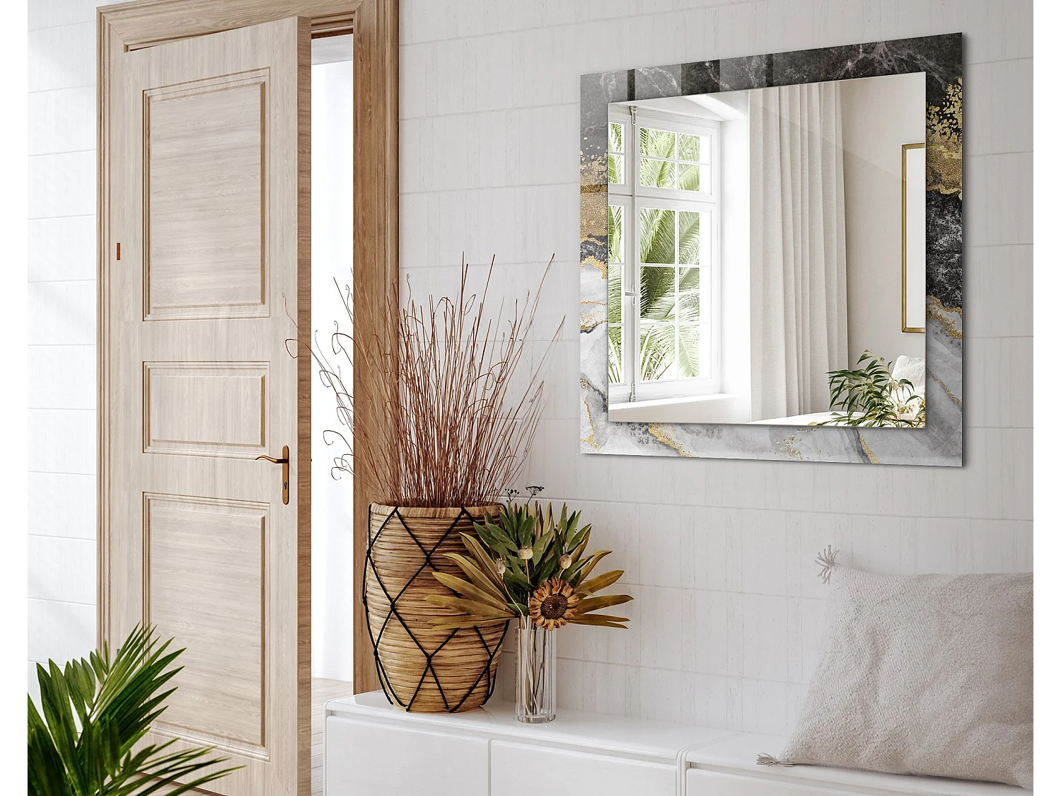 Dekorativer Spiegel mit Rahmen, Abstraktion aus Marmoradern, 60 x 60 cm