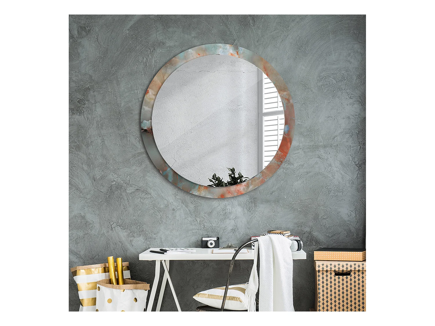 Ronde decoratieve spiegel - Onyx marmer - 90 cm
