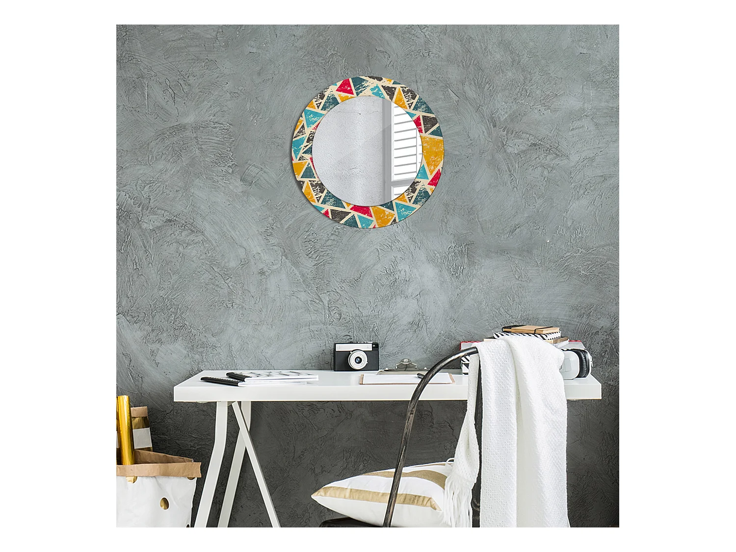 Miroir rond décoratif - Composition rétro - 50 cm