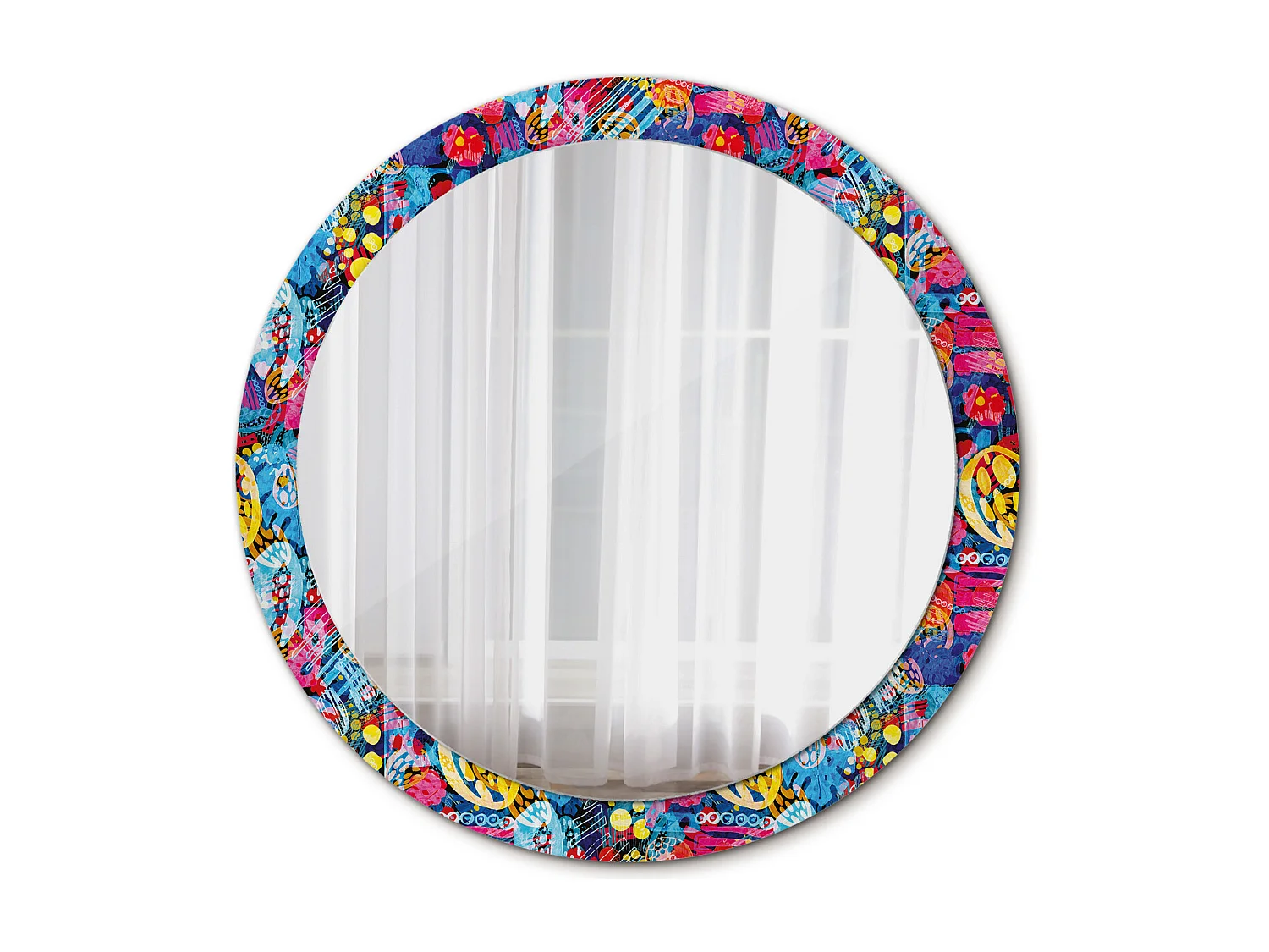 Miroir rond décoratif - Griffonnages colorés - 90 cm