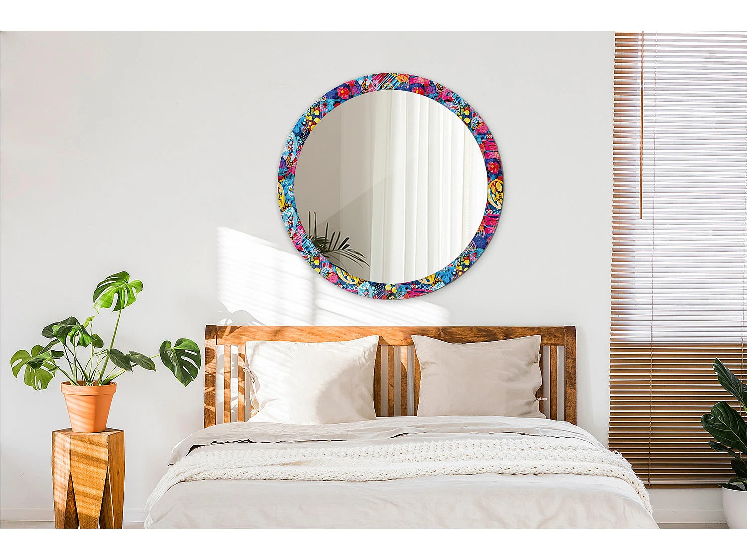 Miroir rond décoratif - Griffonnages colorés - 90 cm