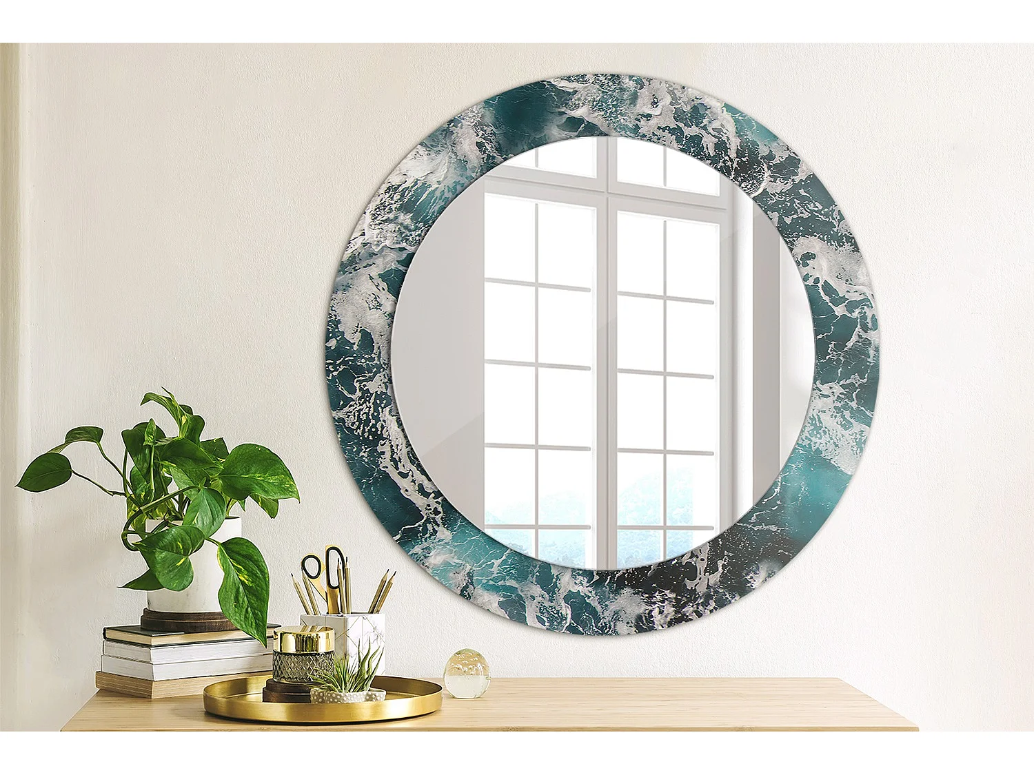 Decoratieve ronde spiegel - Ruwe zee - 60 cm