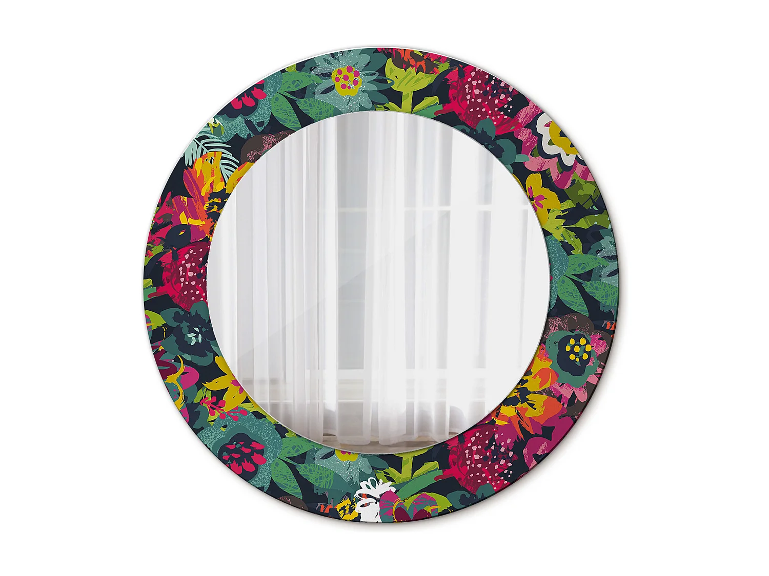 Dekorativer runder Spiegel - Bemalte Blumen - 50 cm