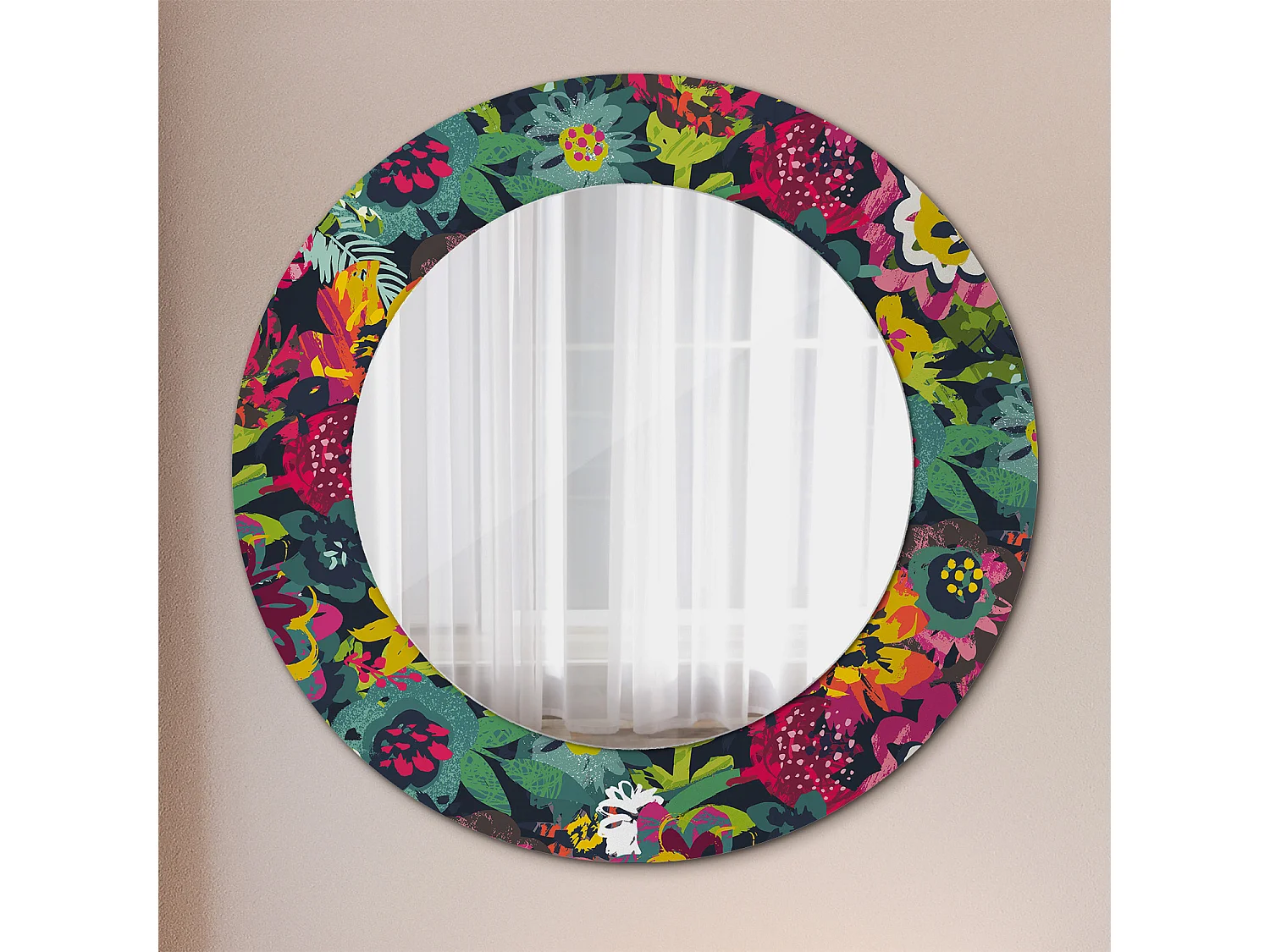 Dekorativer runder Spiegel - Bemalte Blumen - 50 cm
