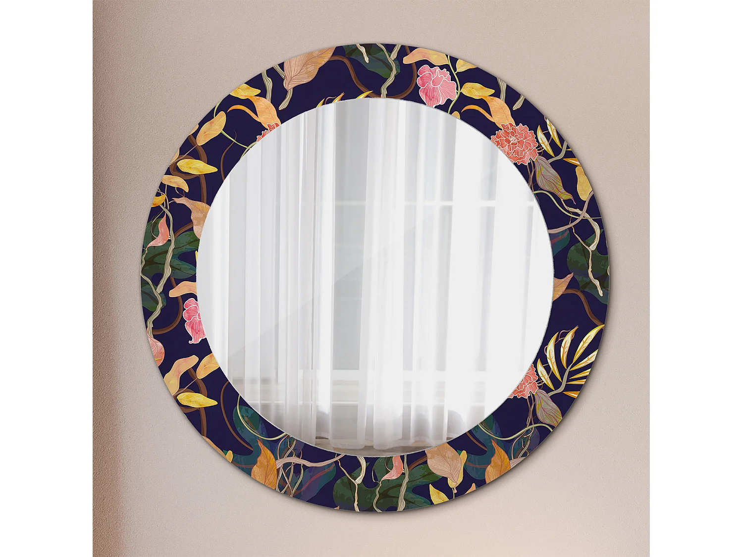Dekorativer runder Spiegel – Aquarellpflanzen – 60 cm