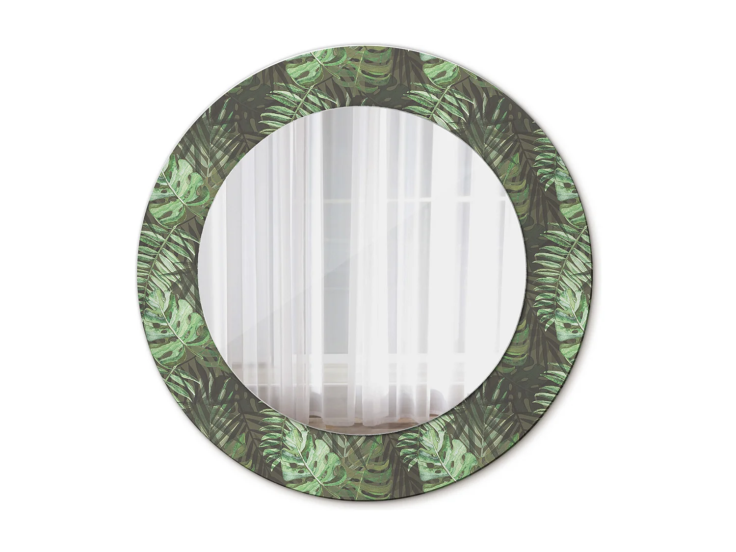 Miroir rond décoratif - Feuilles tropicales - 50 cm