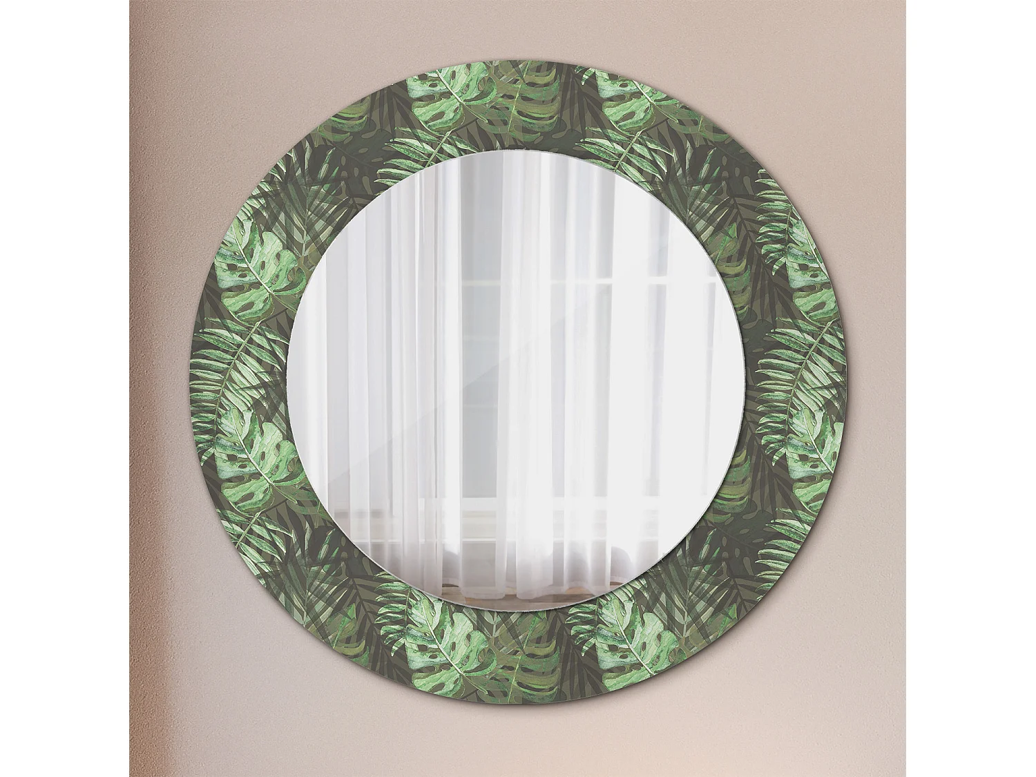 Miroir rond décoratif - Feuilles tropicales - 50 cm