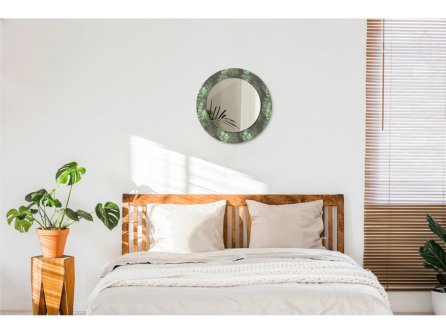 Miroir rond décoratif - Feuilles tropicales - 50 cm