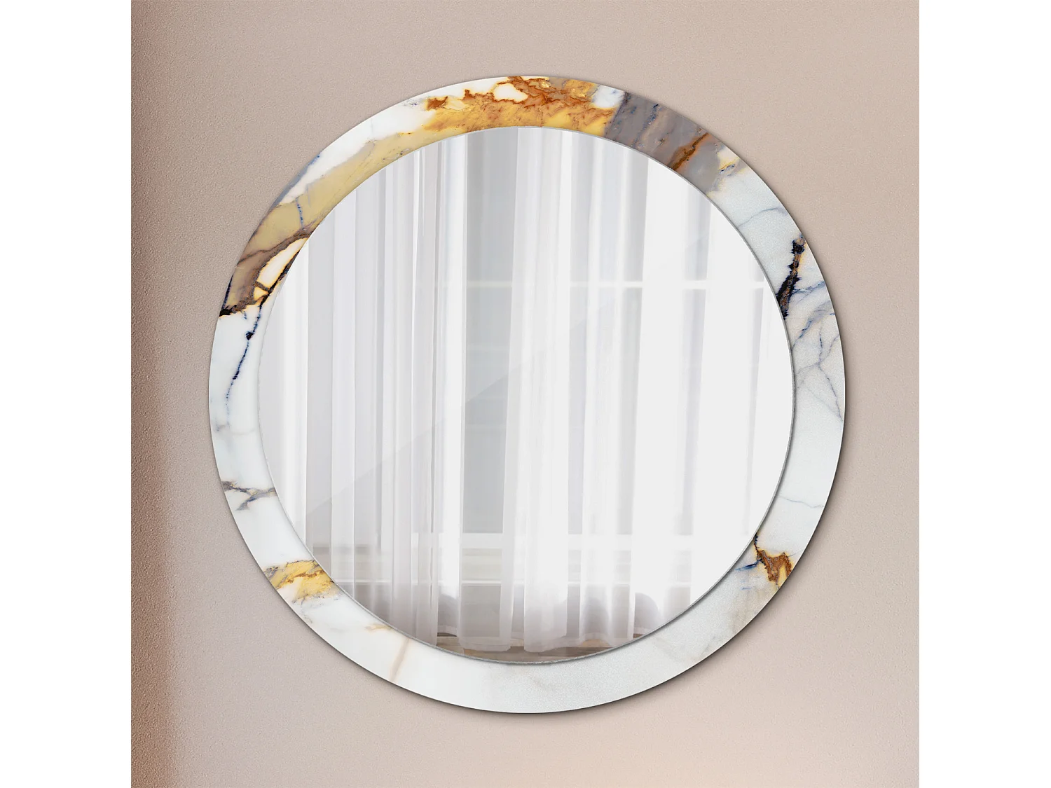 Runder dekorativer Spiegel - Weißer Marmor - 90 cm