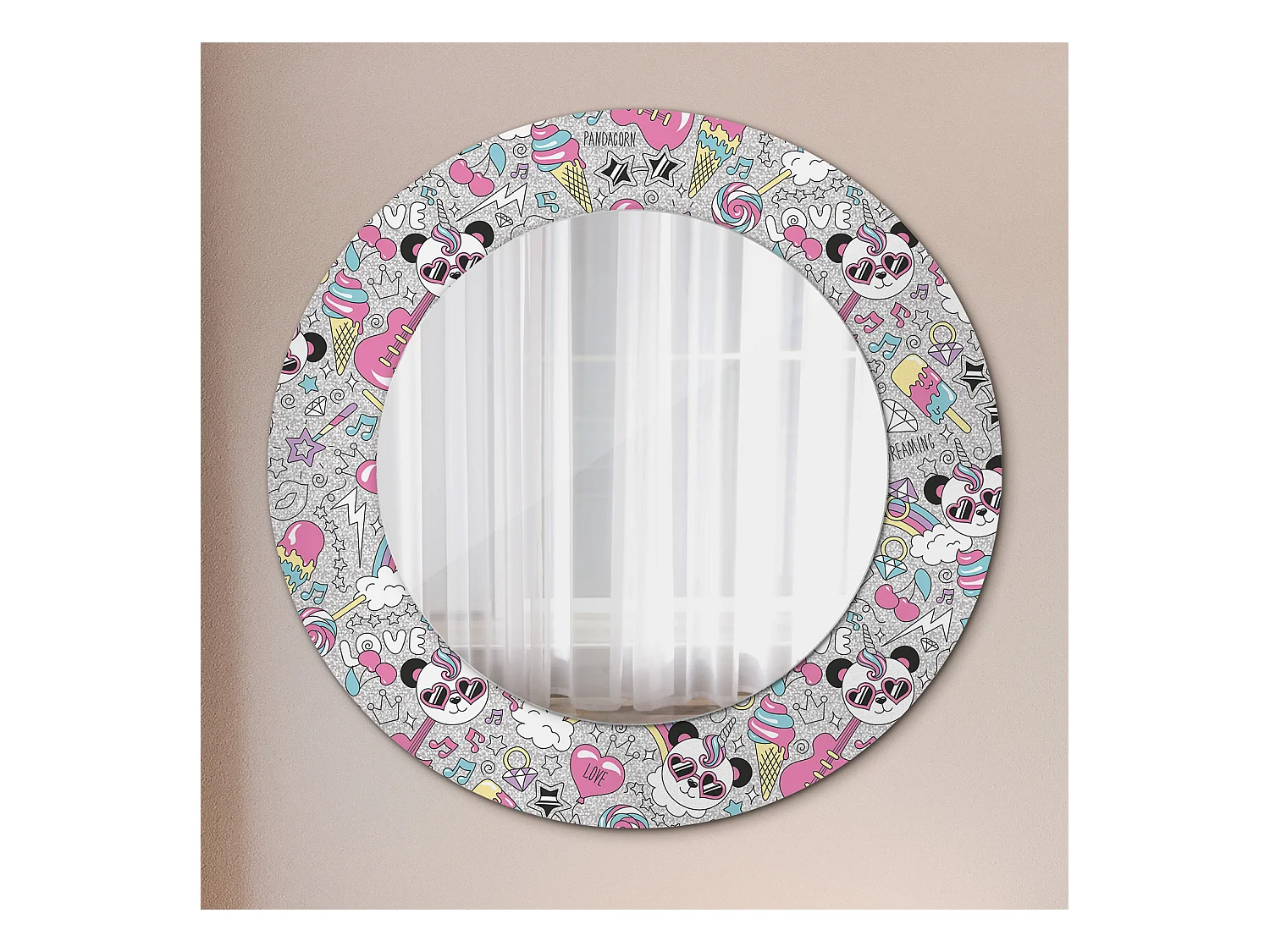 Runder dekorativer Spiegel - Einhorn-Panda - 50 cm