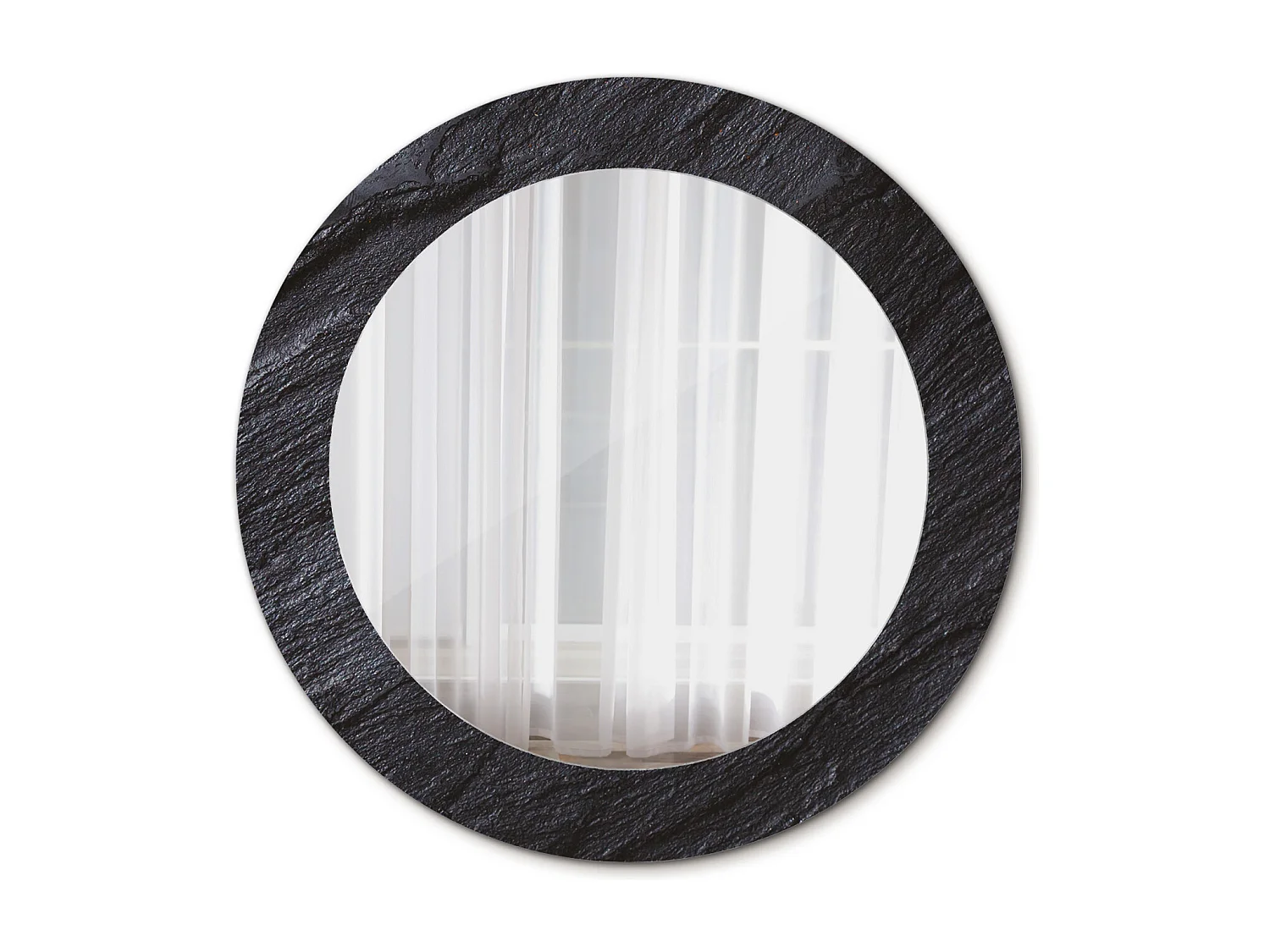 Miroir rond décoratif - Pierre noire - 70 cm