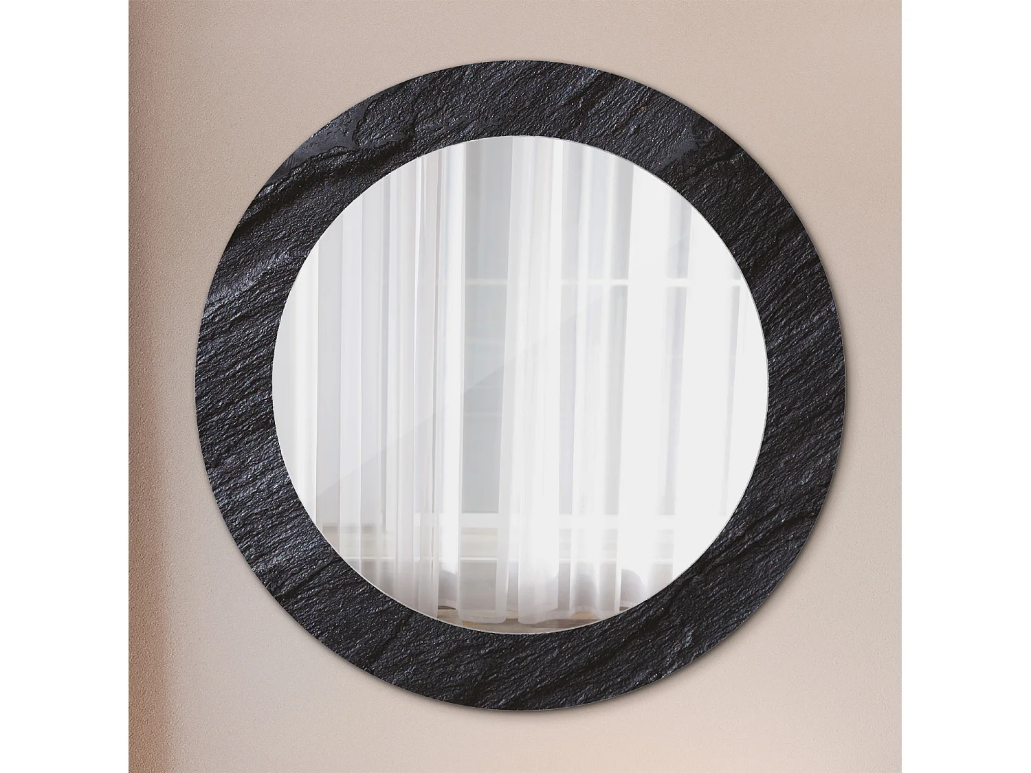 Miroir rond décoratif - Pierre noire - 70 cm