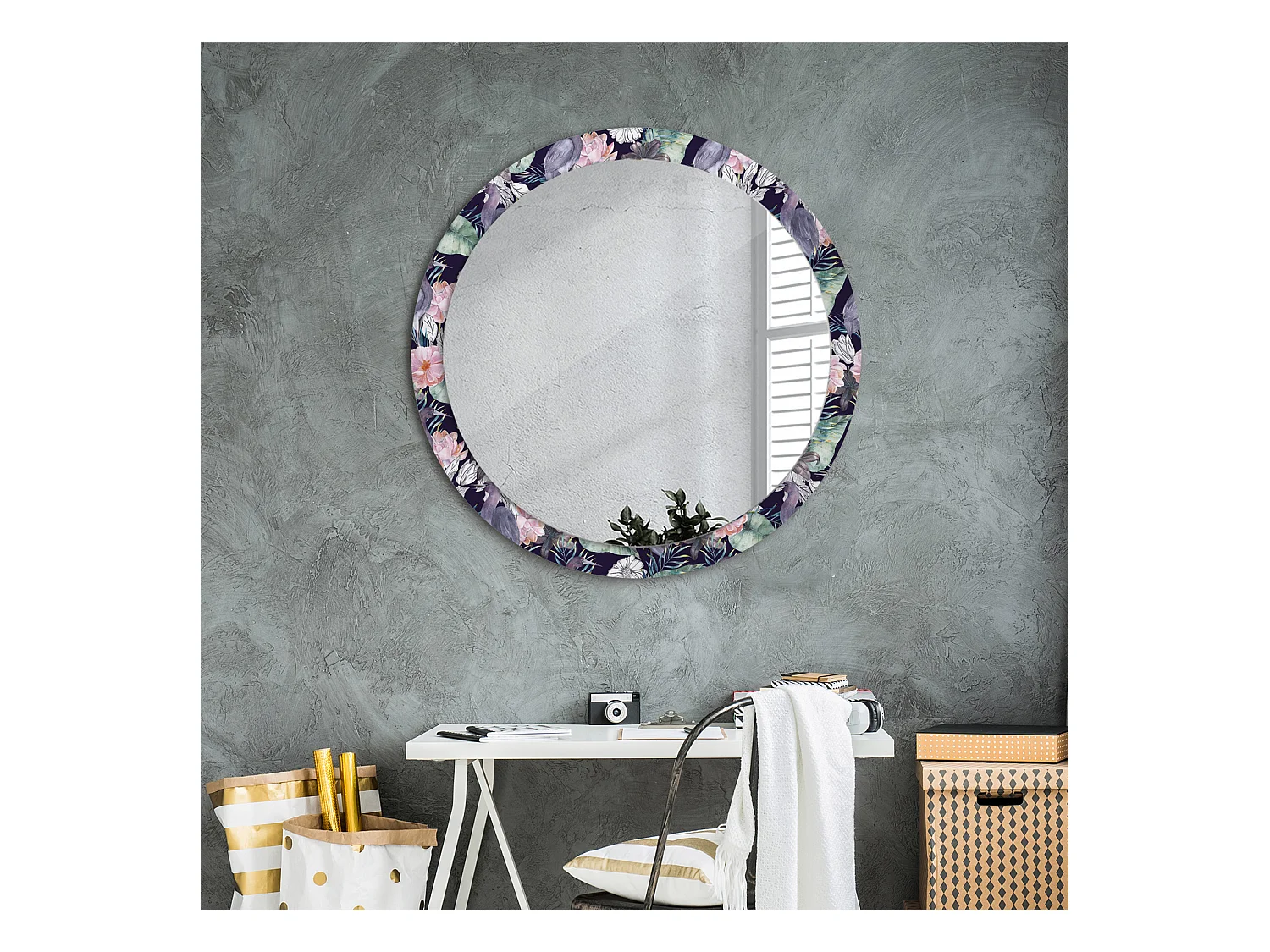 Miroir rond décoratif - Oiseaux Hérons - 90 cm