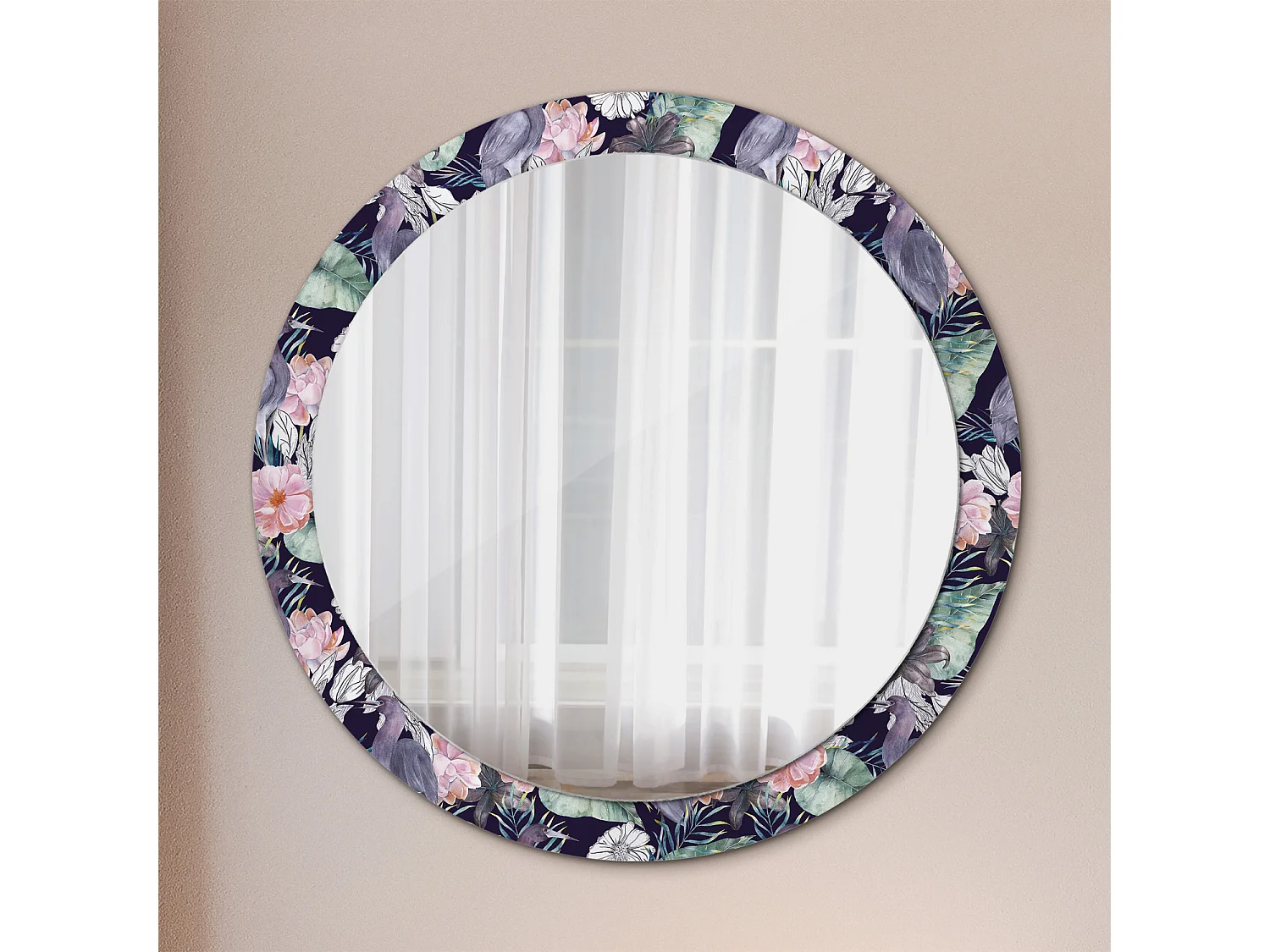 Miroir rond décoratif - Oiseaux Hérons - 90 cm
