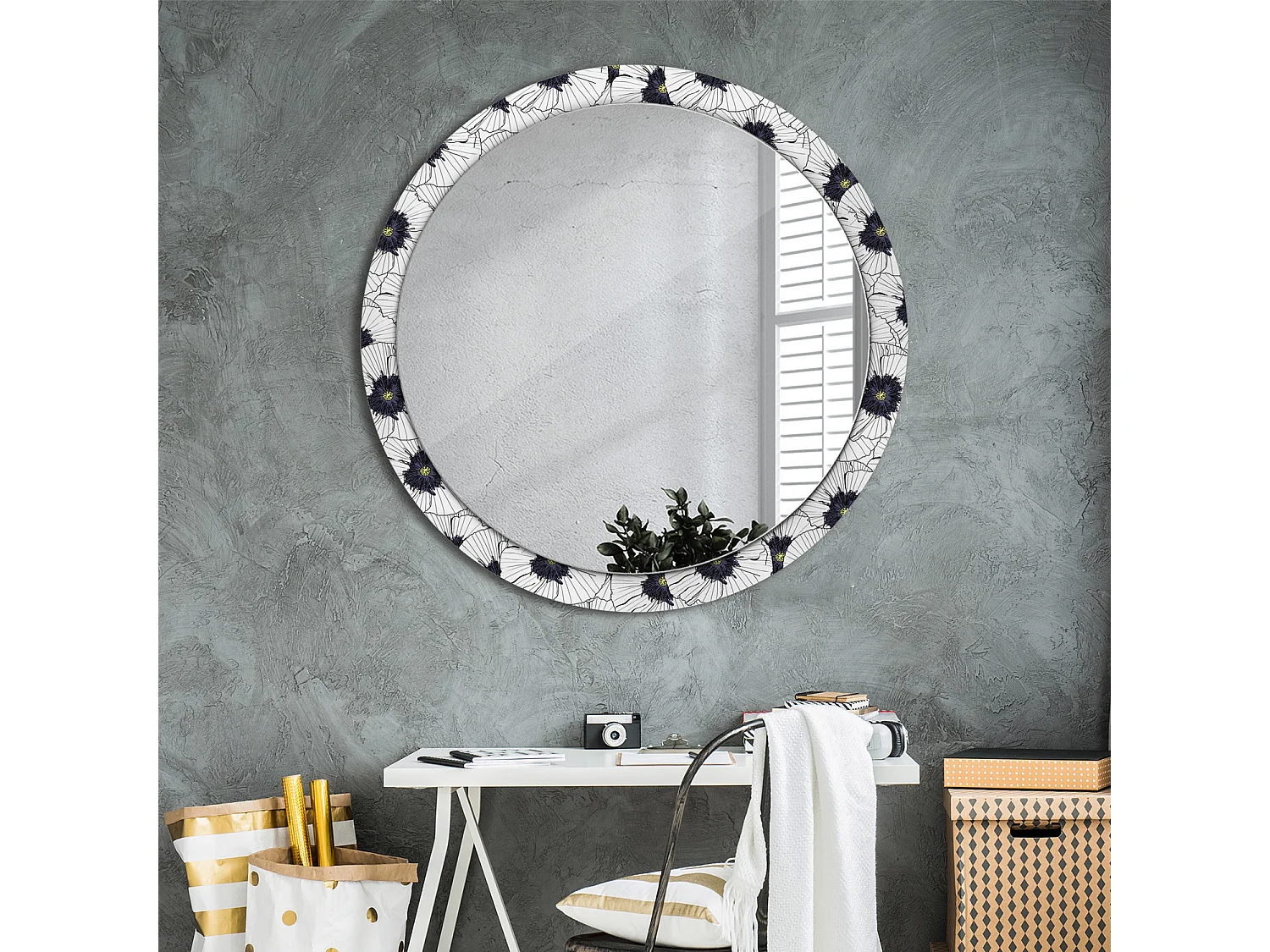 Decoratieve ronde spiegel - bloemige compositie - 100 cm