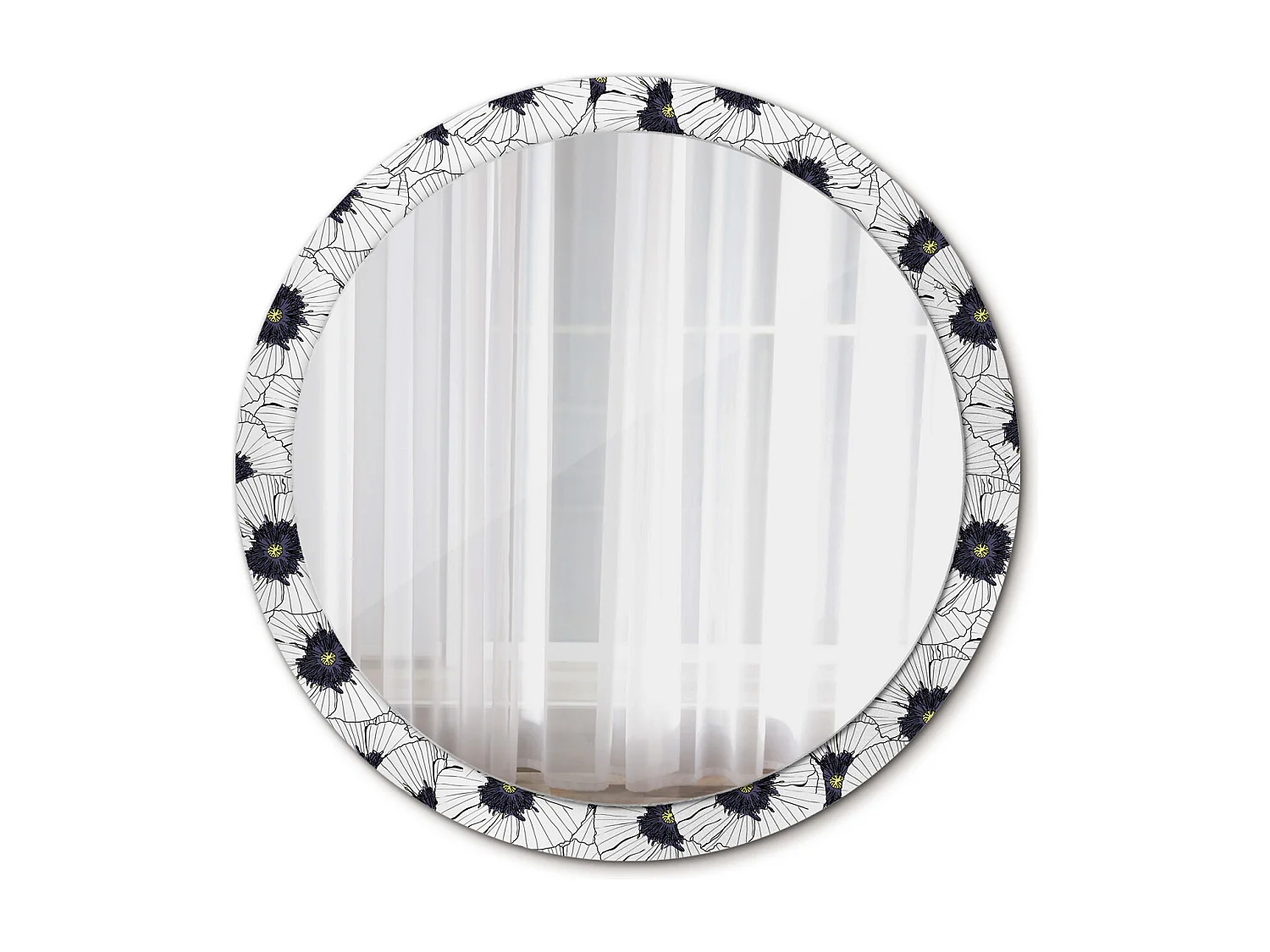 Miroir rond décoratif - Composition florale - 100 cm