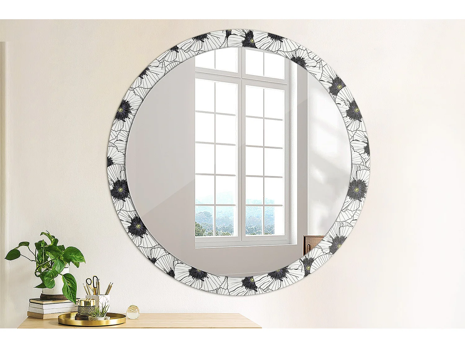 Miroir rond décoratif - Composition florale - 100 cm